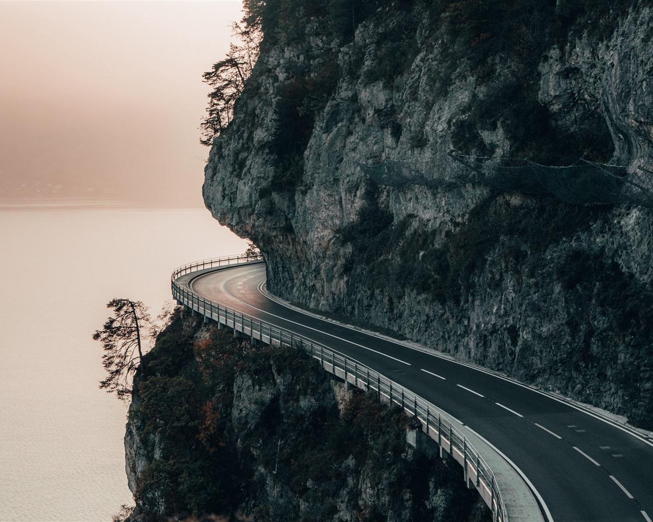 1280x1024 Mountain, Road, Cliff, River 1080x1920 IPhone 8 7 6 6S Plus Wallpaper, Background, Picture, Image