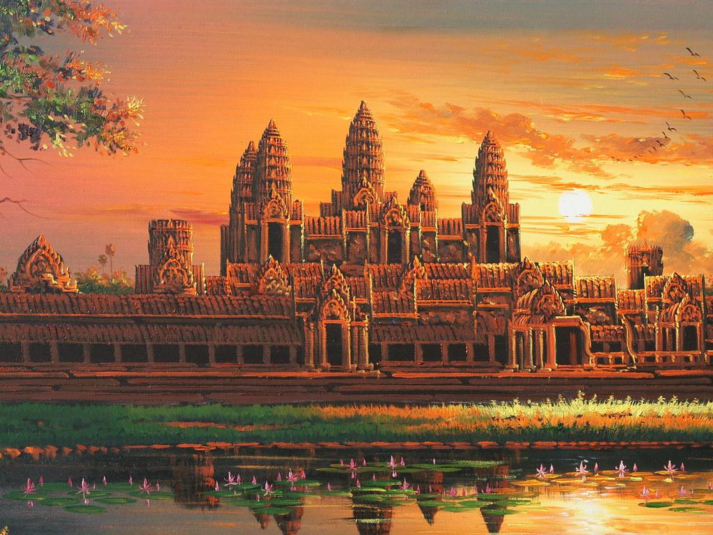 1024x768 Khmer art painting. Khmer art wallpaper: Beautiful Cambodia