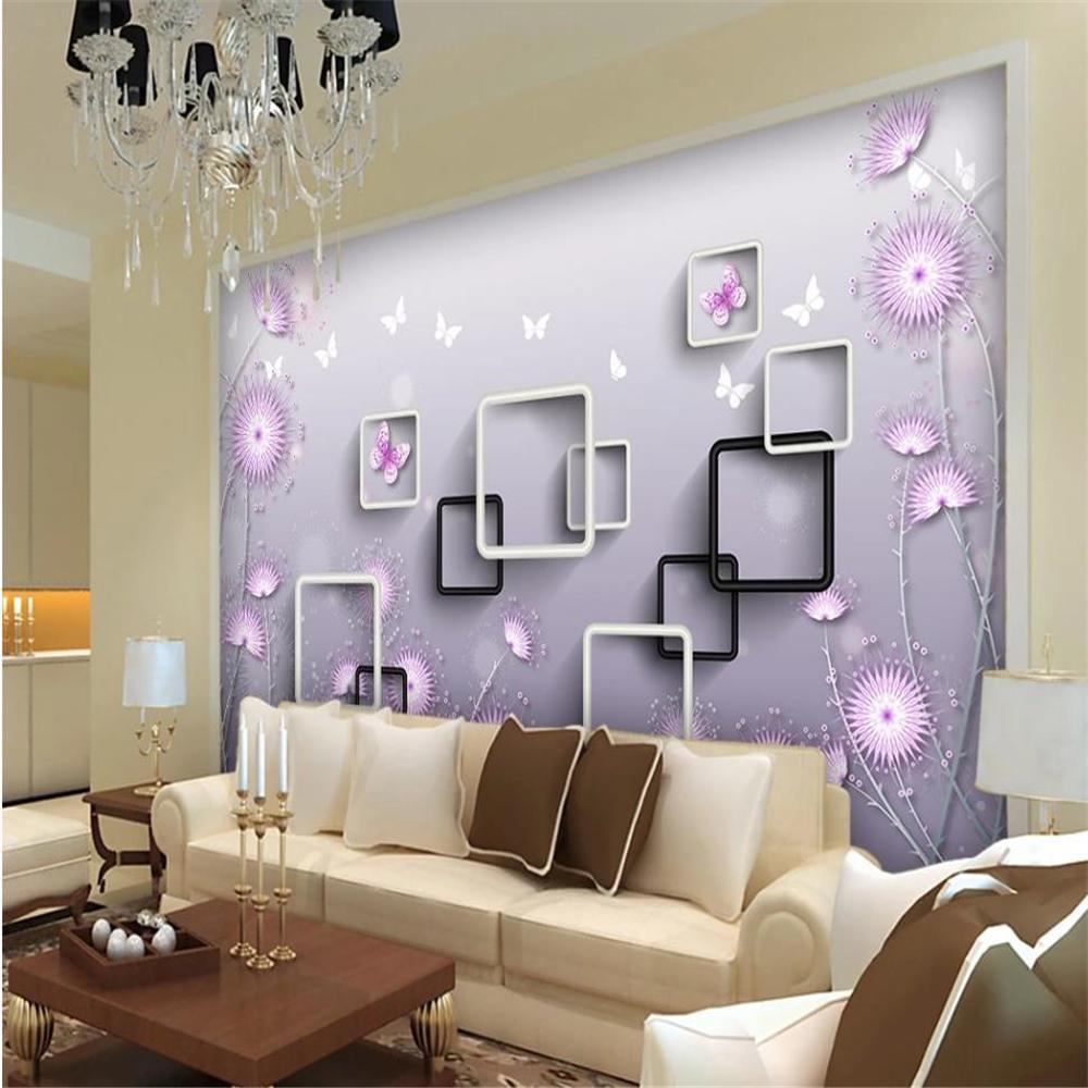 1000x1000 3D Wallpaper Modern Minimalist Purple Dandelion 3D Wallpaper Square TV Background Wall From Wallpaper $34.38