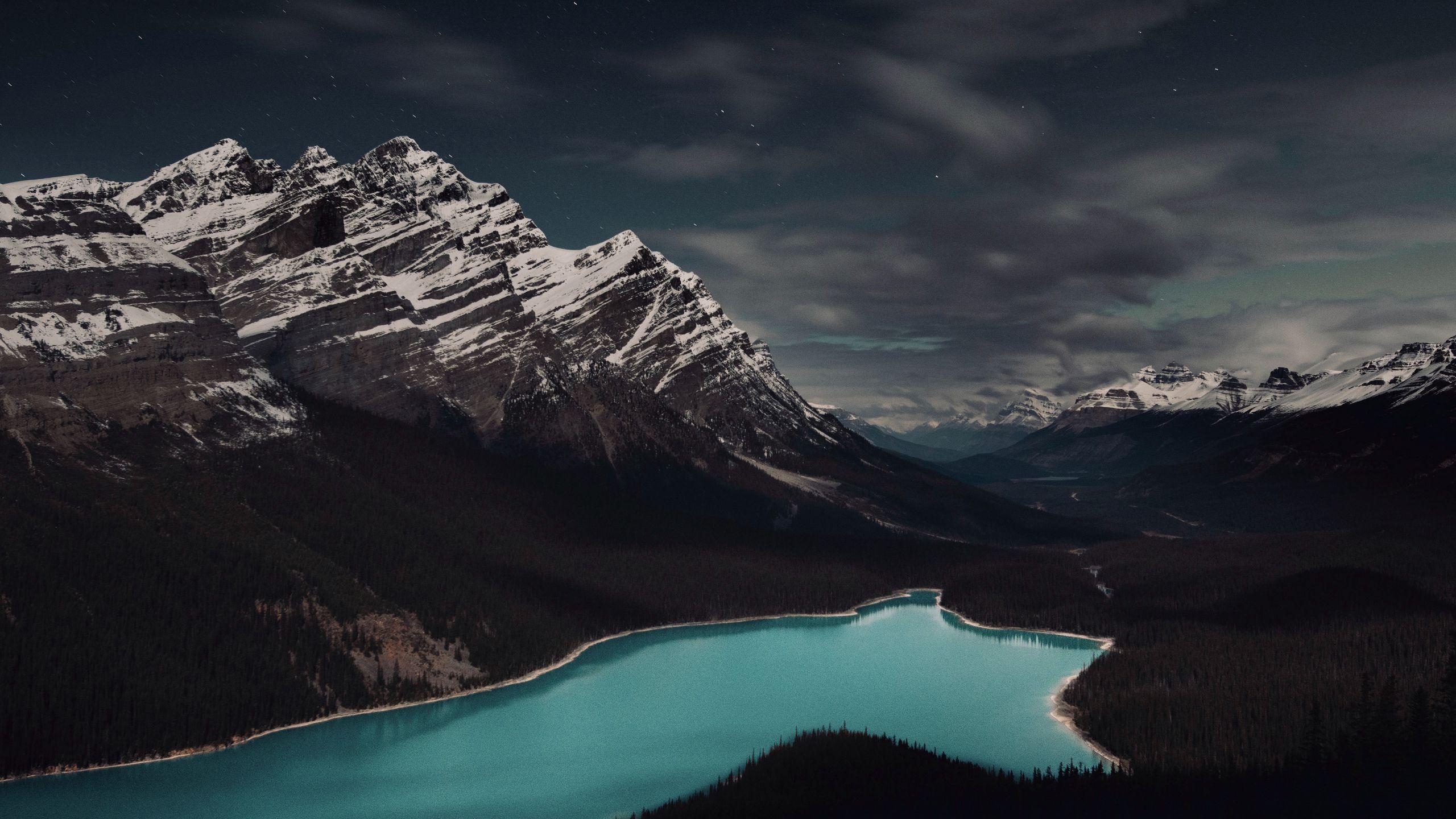 2560x1440 Download wallpaper 2560x1440 mountains, lake, forest, clouds, landscape widescreen 16:9 HD background