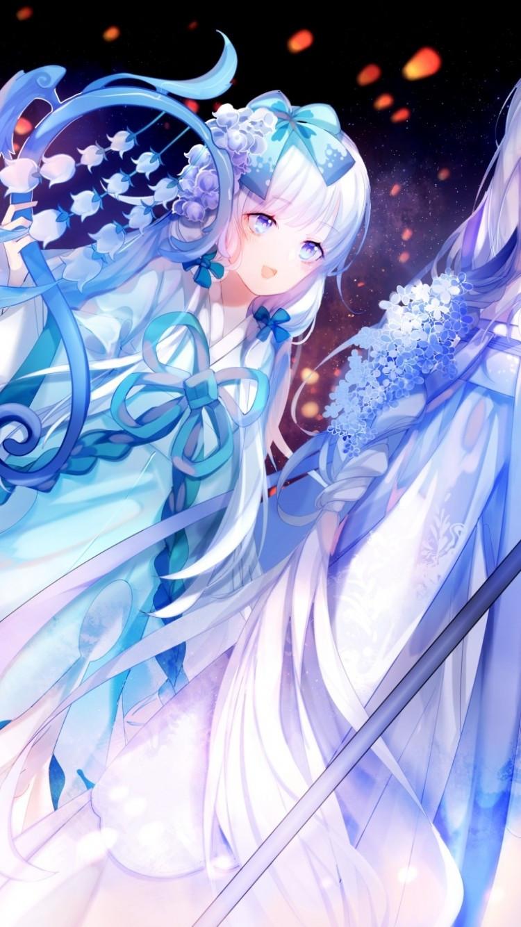 750x1334 Download 750x1334 Anime Girls, Chinese Clothes, Ribbon, Rod Wallpaper for iPhone iPhone 6