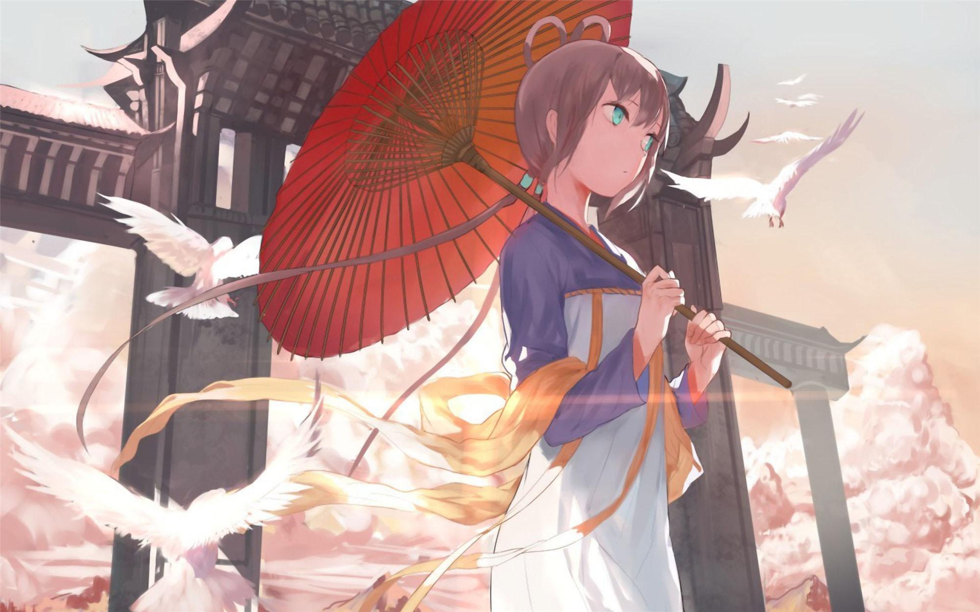 2000x1250 Luo Tianyi Anime Girls Hanfu Umbrella Vocaloid China Birds Anime Blue Eyes Wallpaper:2000x1250