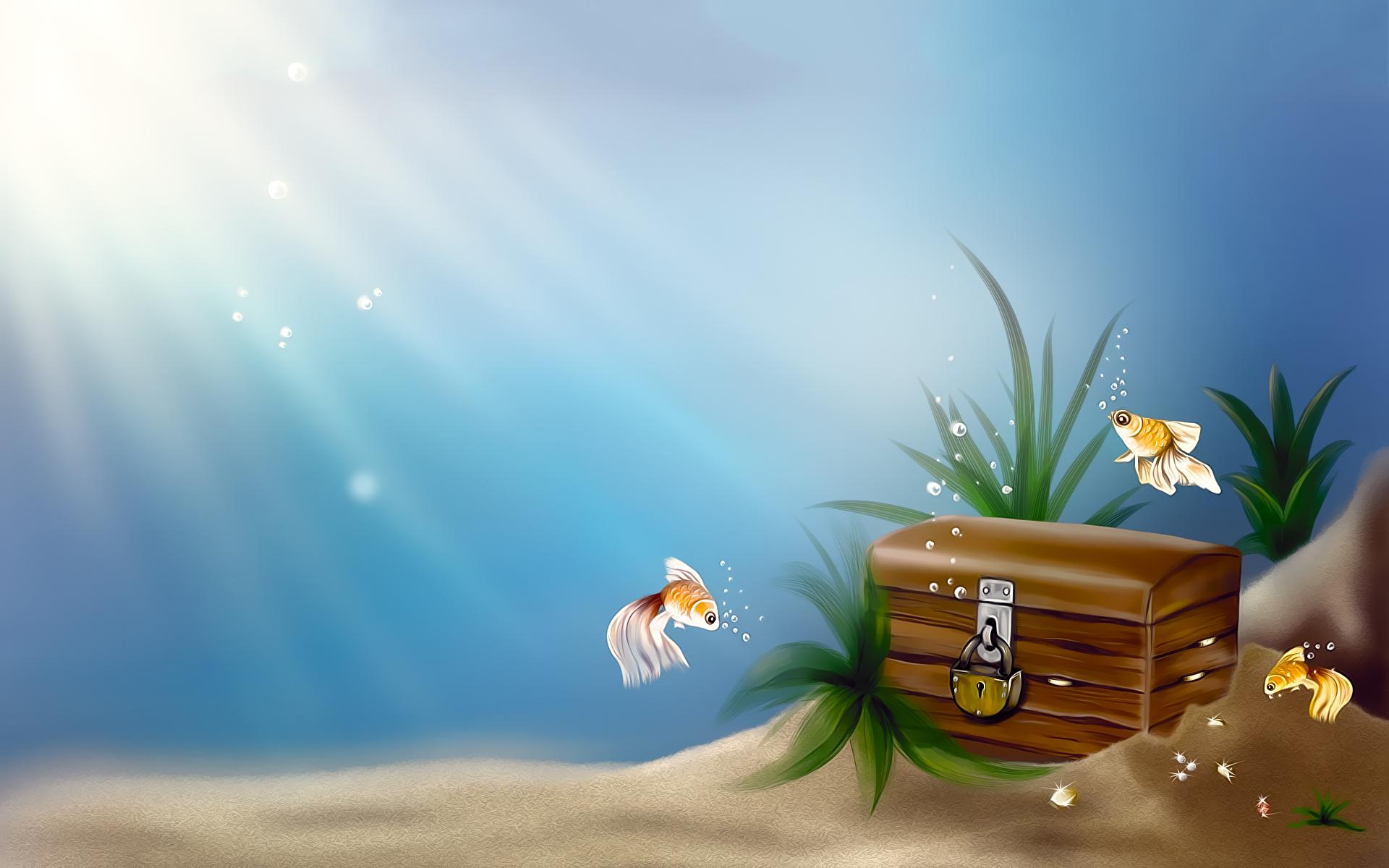 1920x1200 Goldfish treasure chest wallpaperx1200
