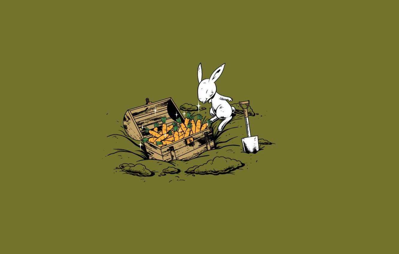 1332x850 Wallpaper white, happiness, background, rabbit, treasure, chest, shovel, carrots, treasure image for desktop, section рендеринг