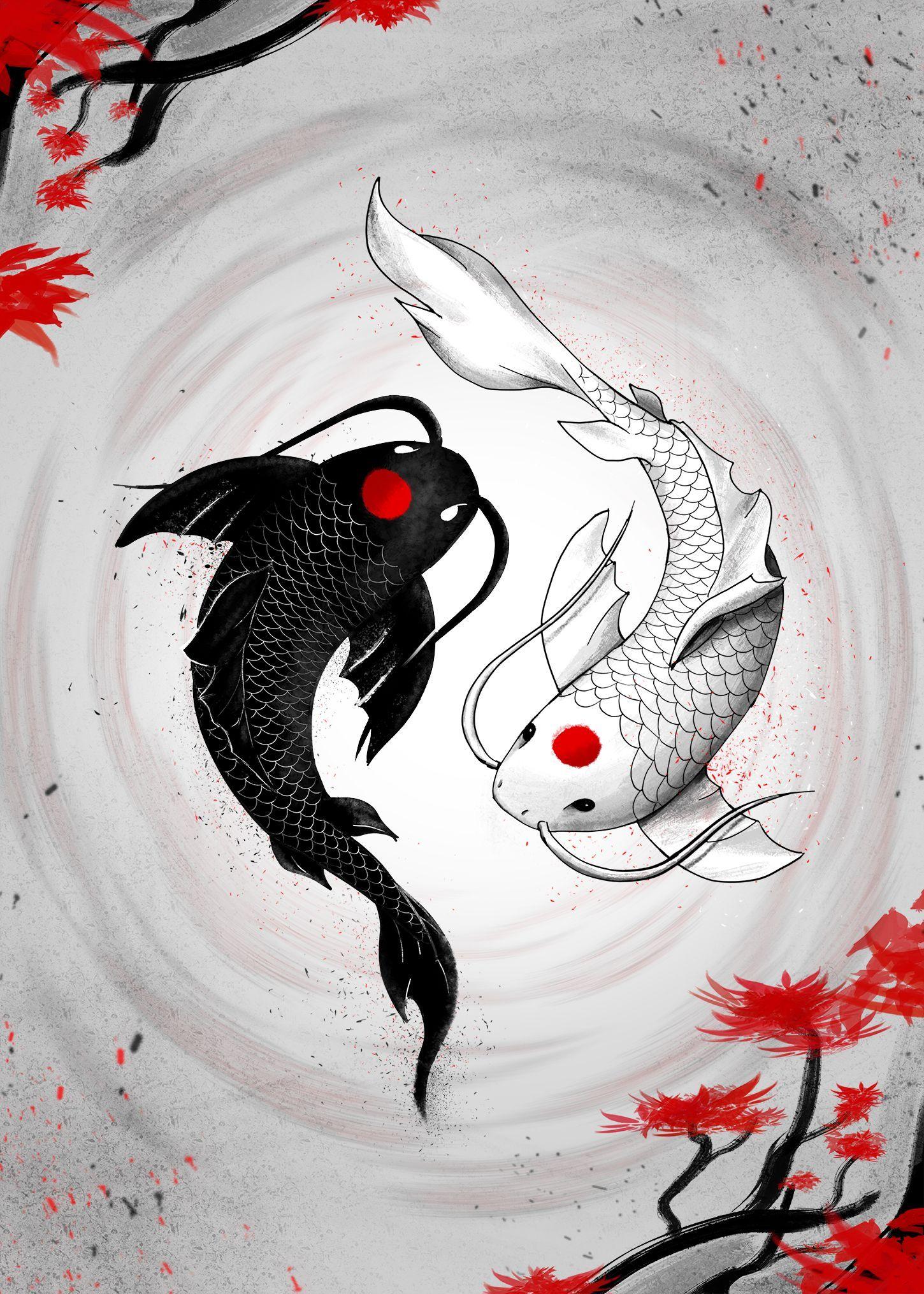 1450x2030 Yin Yang Fish Wallpaper