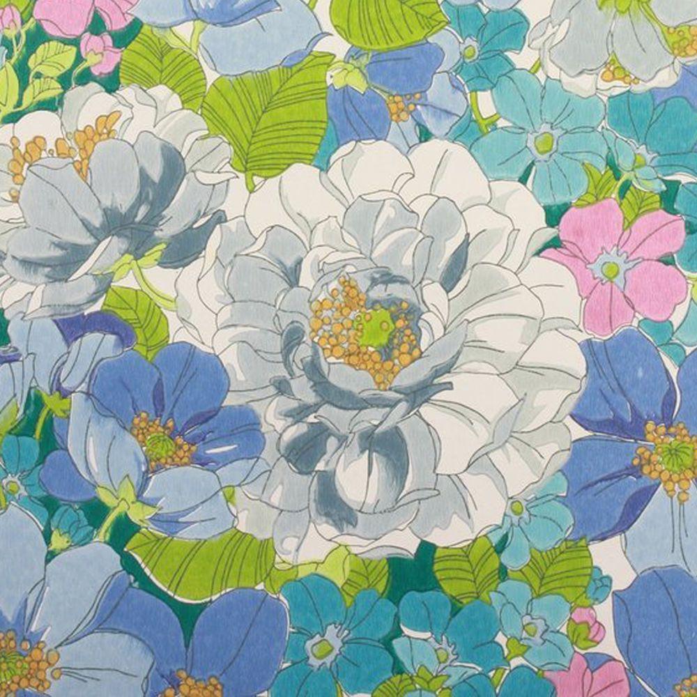 1000x1000 1970s Original Mid Century 60S Mod FLORAL Abyss Wallpaper