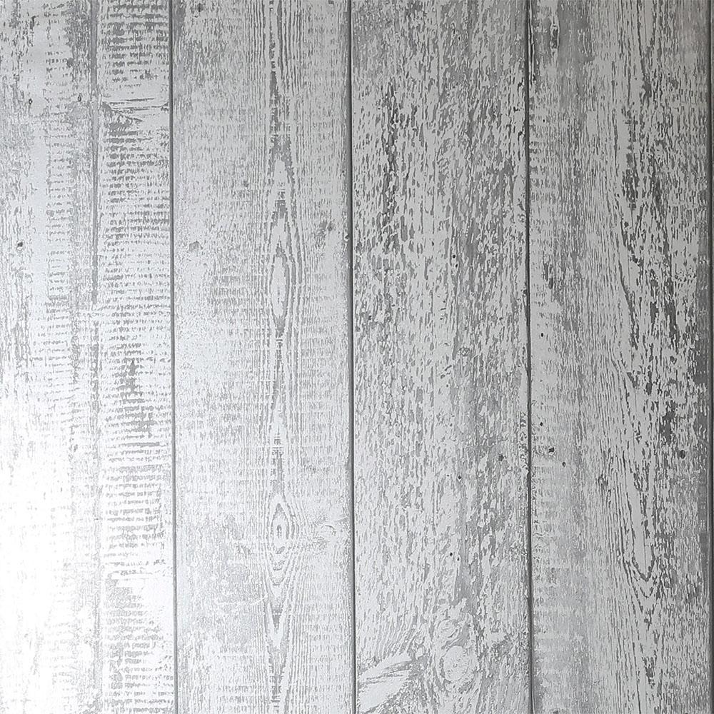 1000x1000 Arthouse Foil Wood Metallic Wallpaper Mono Silver from I Love Wallpaper UK