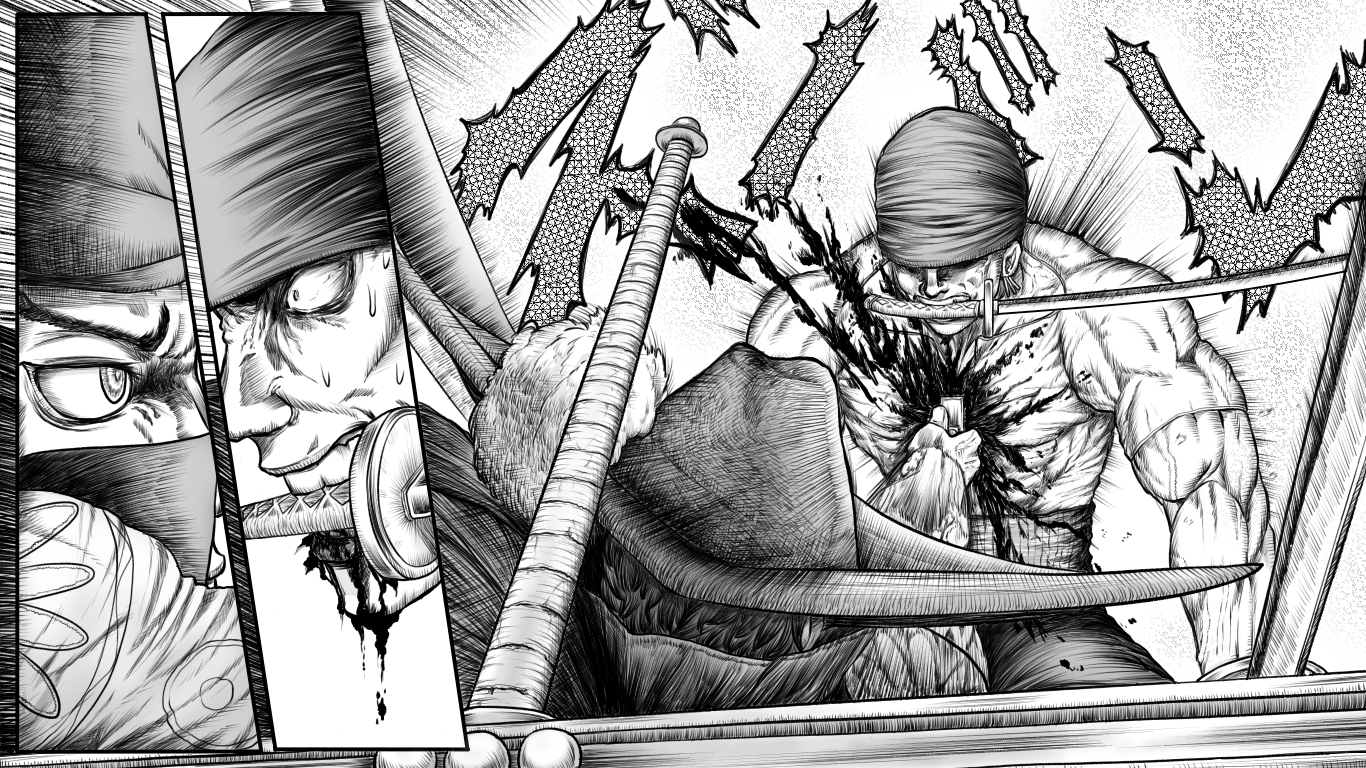 1366x768 Berserk Styled One Piece Attempt: Versus Hawkeye. Obviously Not As Polished As Either Series, But I Thought It Could Be Good Practice.: OnePiece