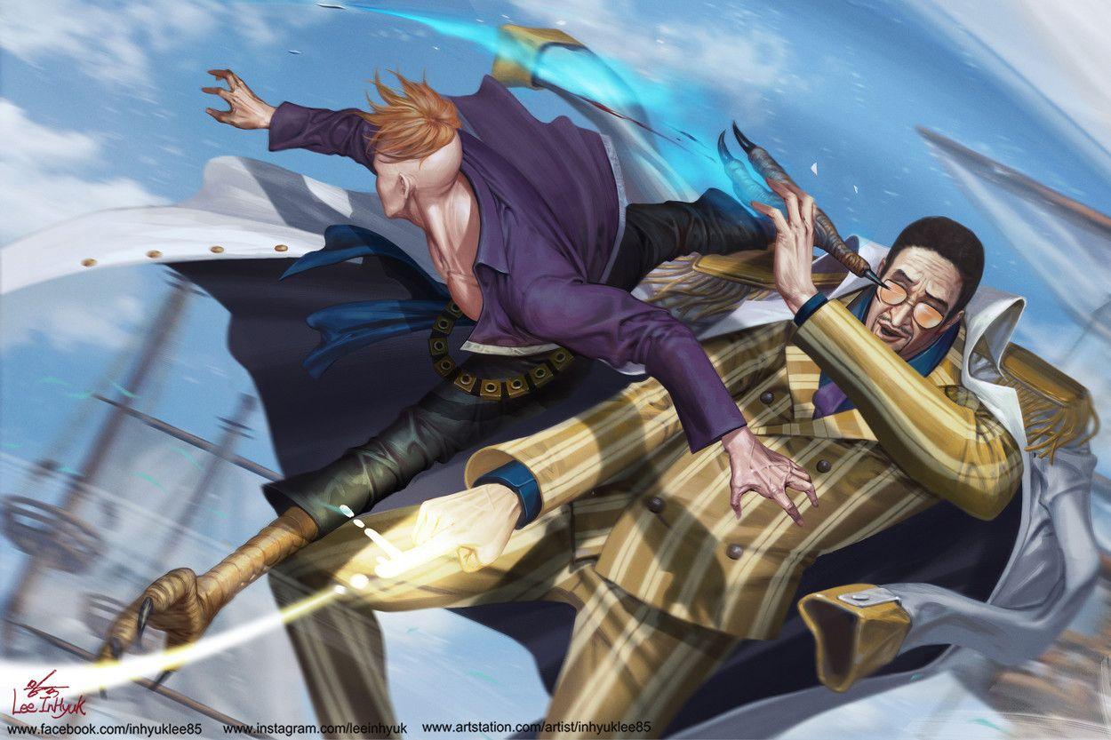 1250x833 Marco vs Kizaru by InHyuk Lee. One piece comic, One piece anime, One piece luffy