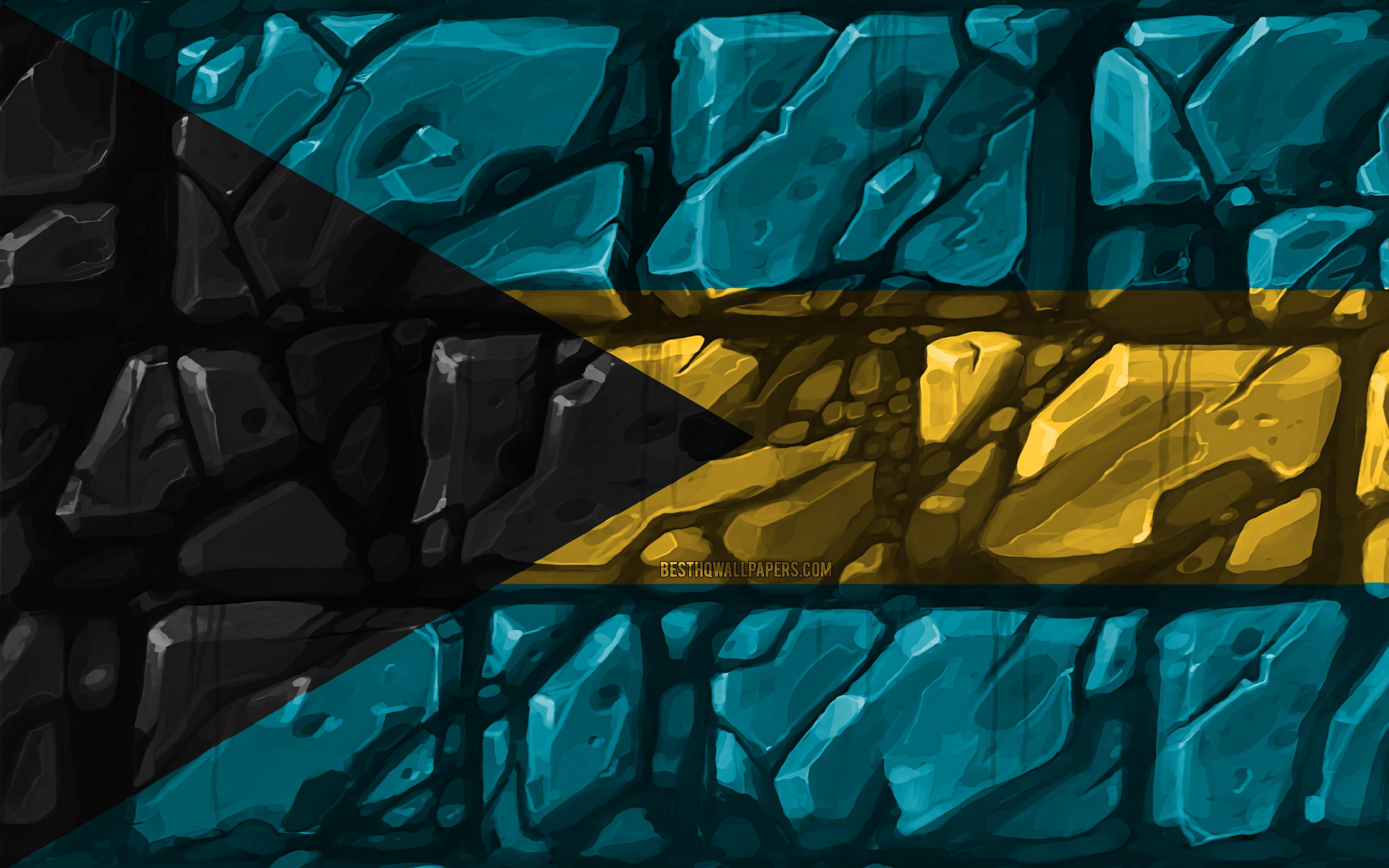3840x2400 Download wallpaper Bahamas flag, brickwall, 4k, North American countries, national symbols, Flag of Bahamas, creative, Bahamas, North America, Bahamas 3D flag for desktop with resolution 3840x2400. High Quality HD picture wallpaper