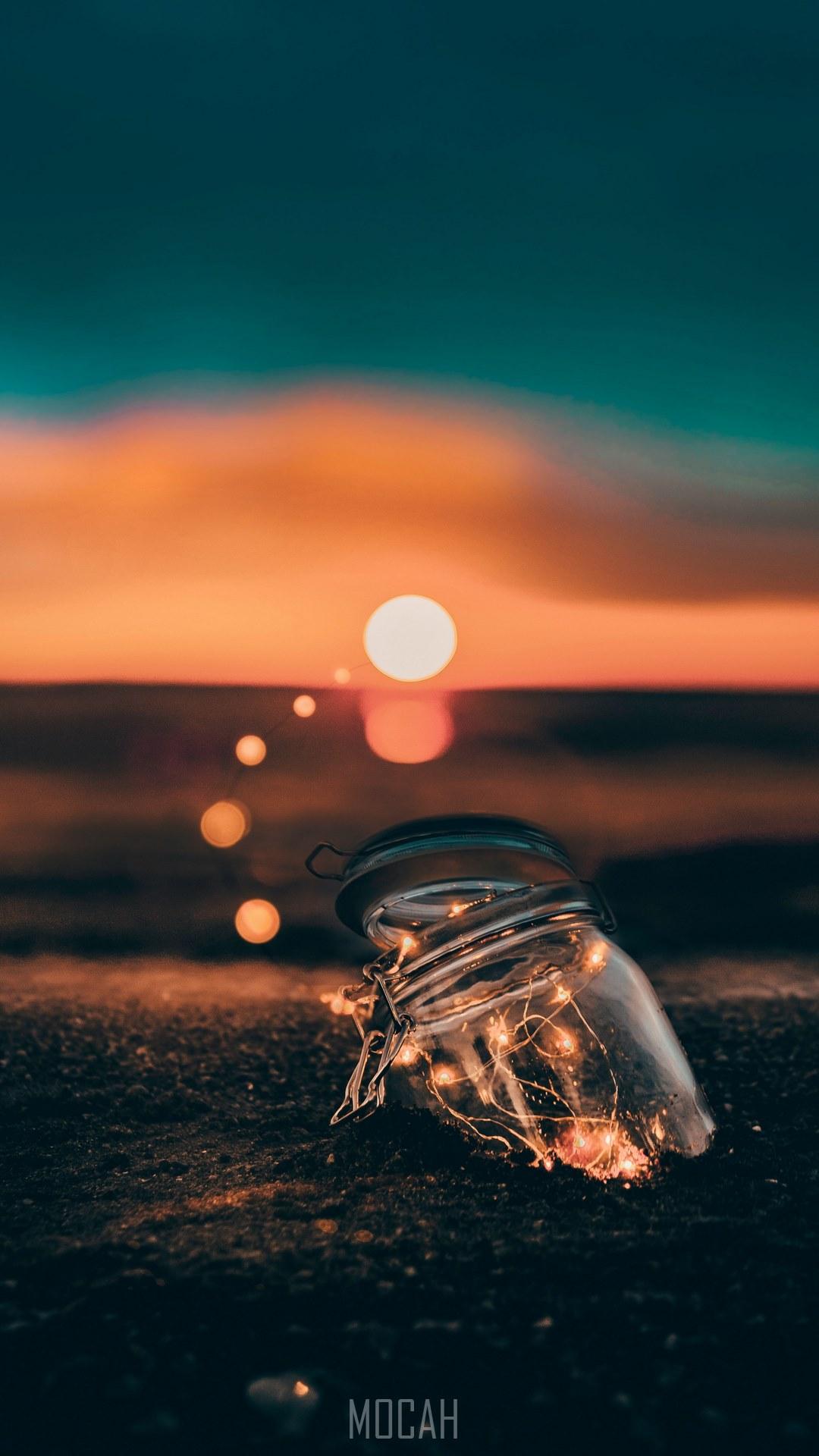 1080x1920 mason jar half buried in the beach sand with pixie lights after sunset at etobicoke, capture the light, Tecno Mobile Phantom 8 background, 1080x1920. Mocah HD Wallpaper