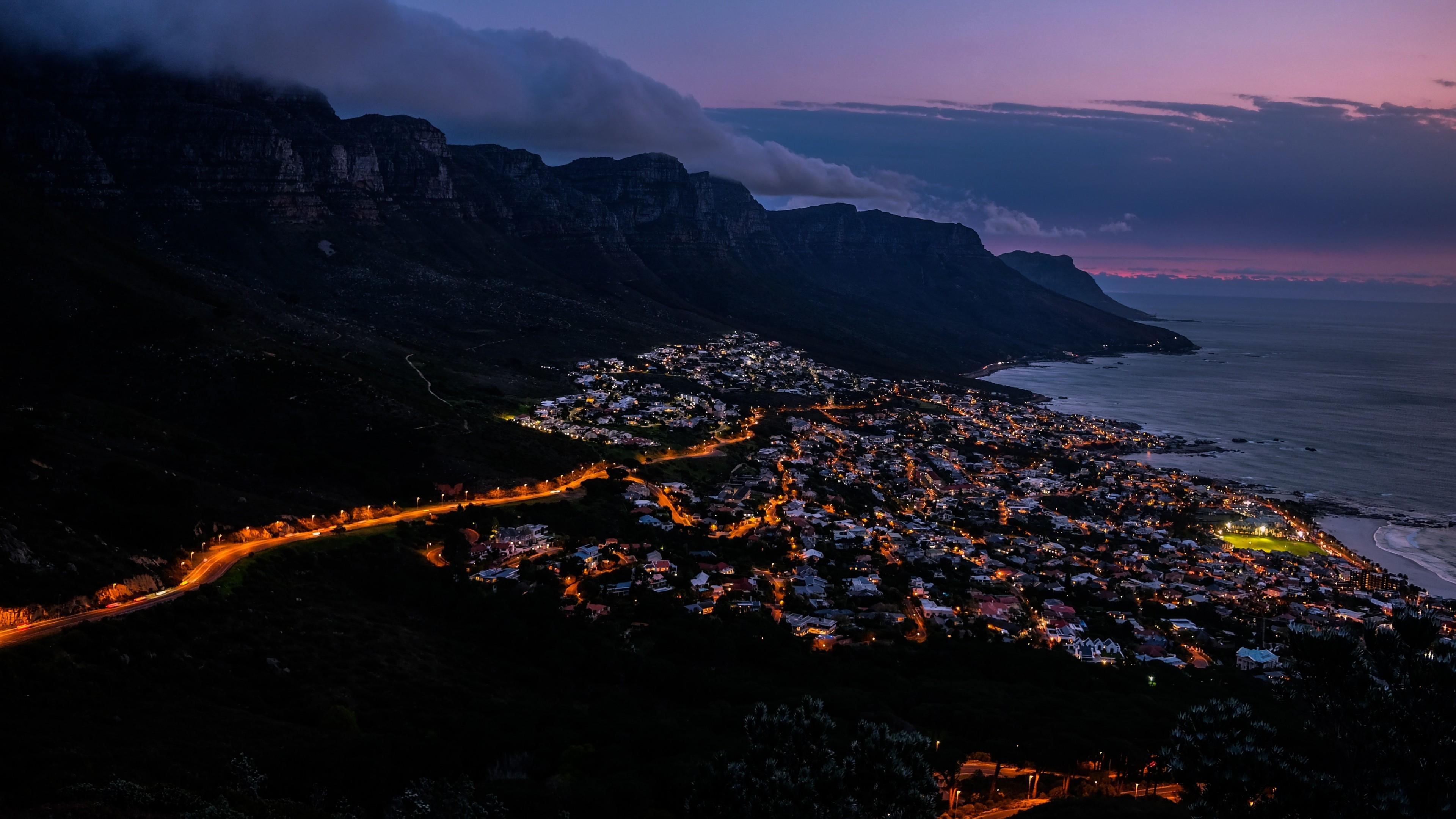 3840x2160 Download 3840x2160 South Africa, Village, Lights, Night, Clouds Wallpaper for UHD TV