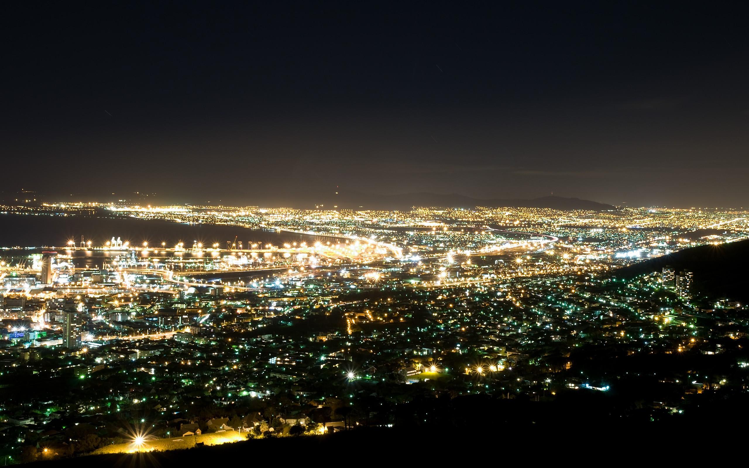 2560x1600 photography, Cityscape, Night, Lights, City, Cape Town, South Africa, Water, Sea, Urban Wallpaper HD / Desktop and Mobile Background
