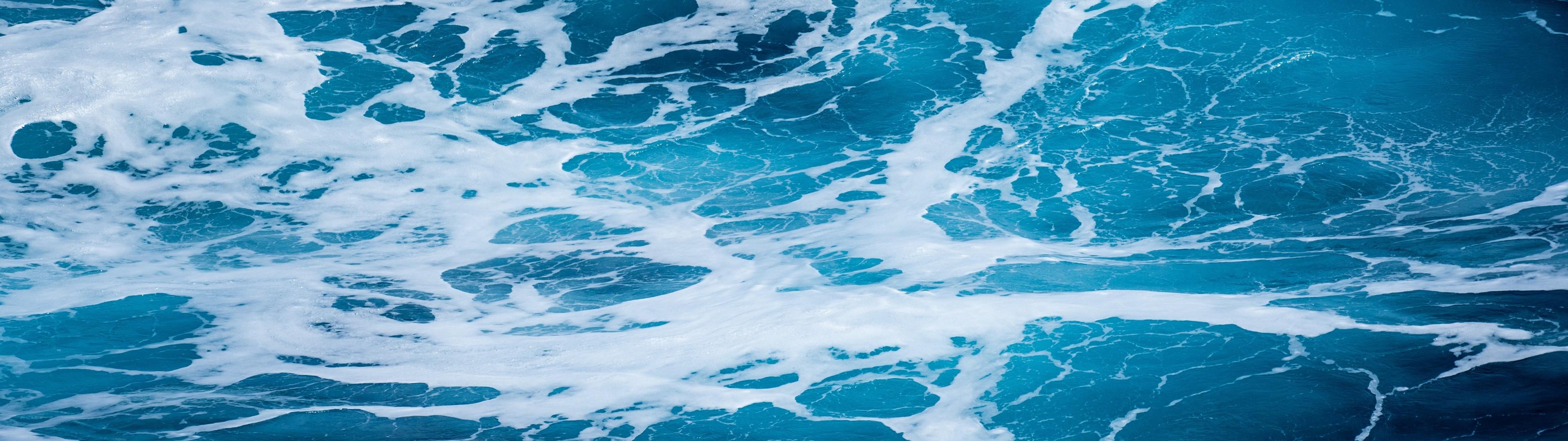 3840x1080 Download 3840x1080 Ocean, Water, Foam, Ripples, Blue Wallpaper