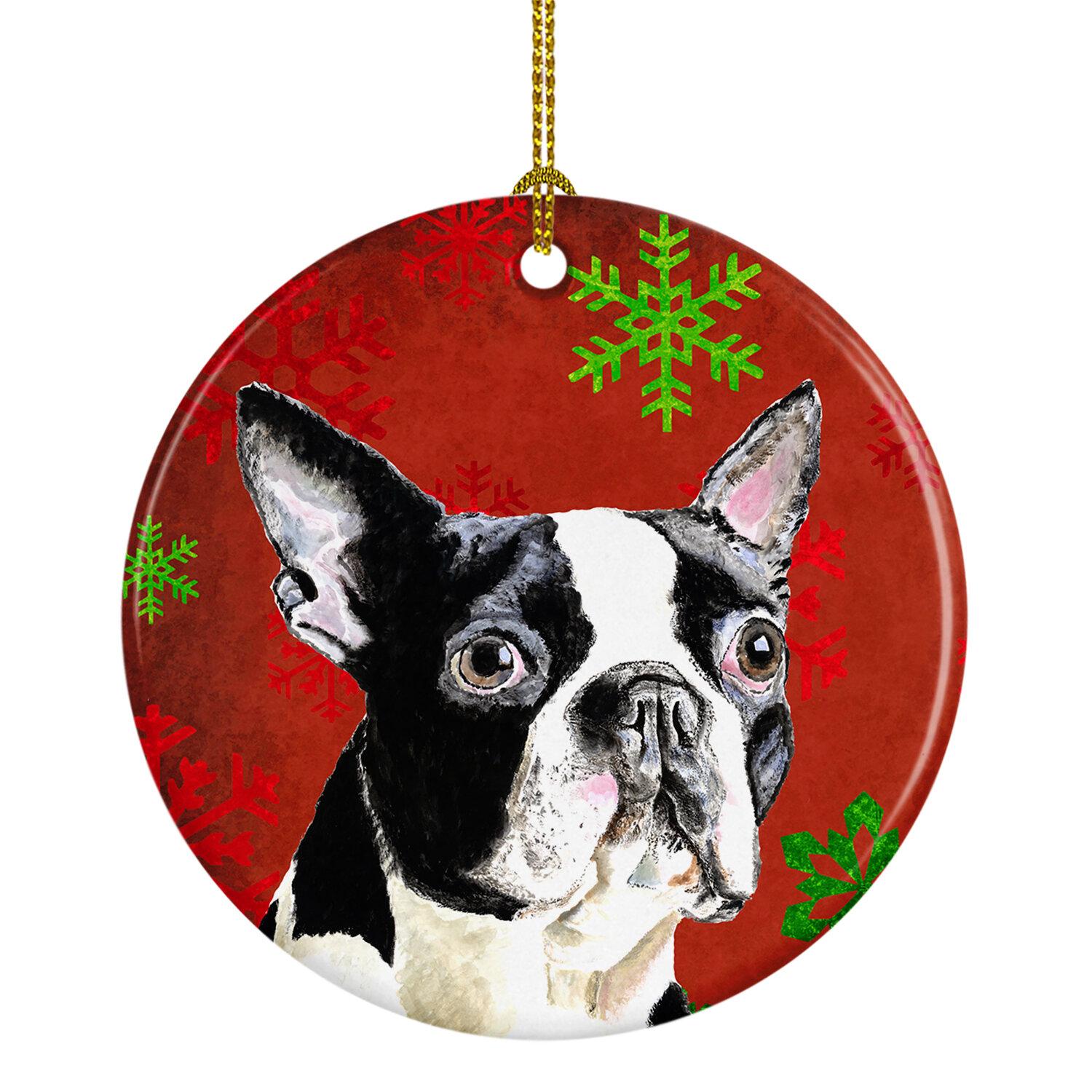 1500x1500 The Holiday Aisle® Boston Terrier Snowflakes Holiday Christmas Ceramic Hanging Figurine Ornament