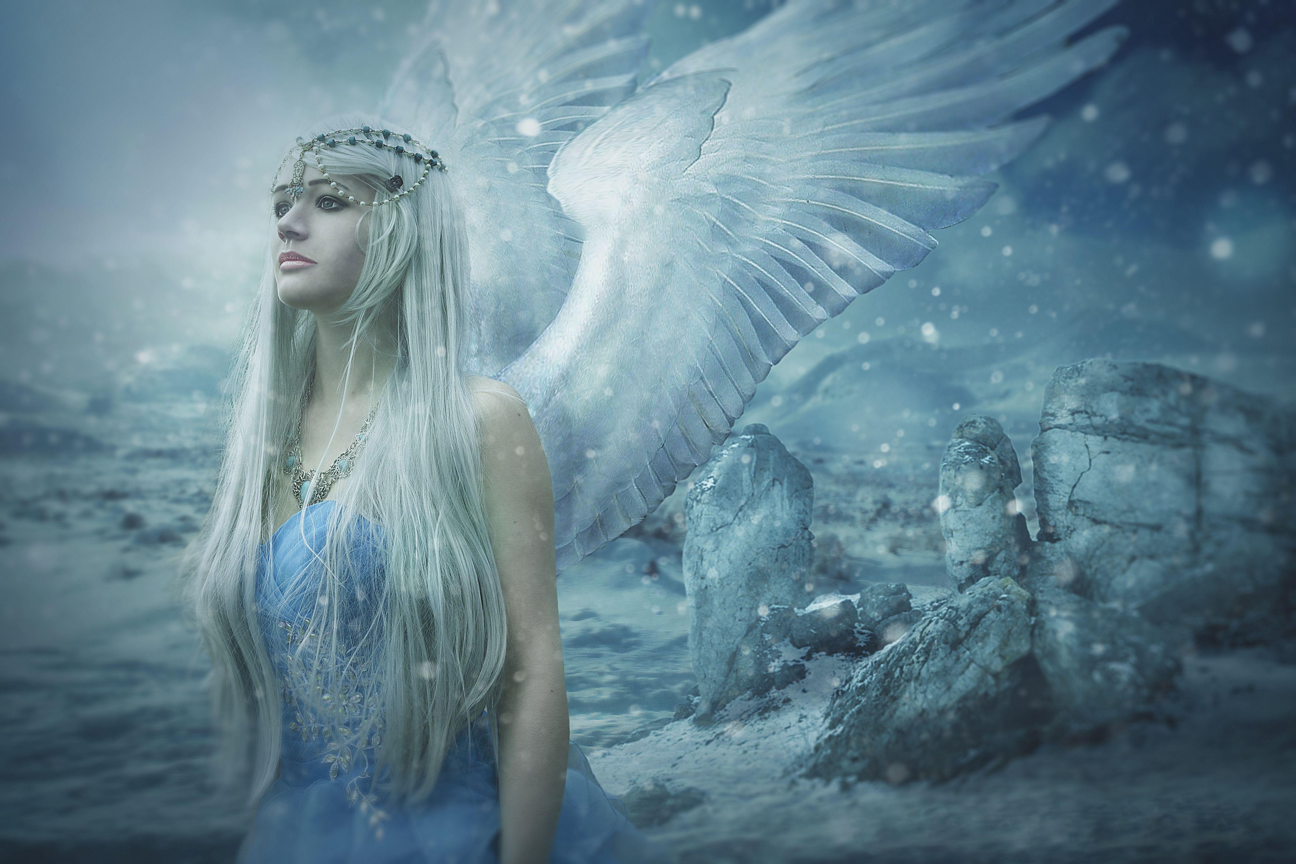 4500x3000 Winter Angel Wallpaper