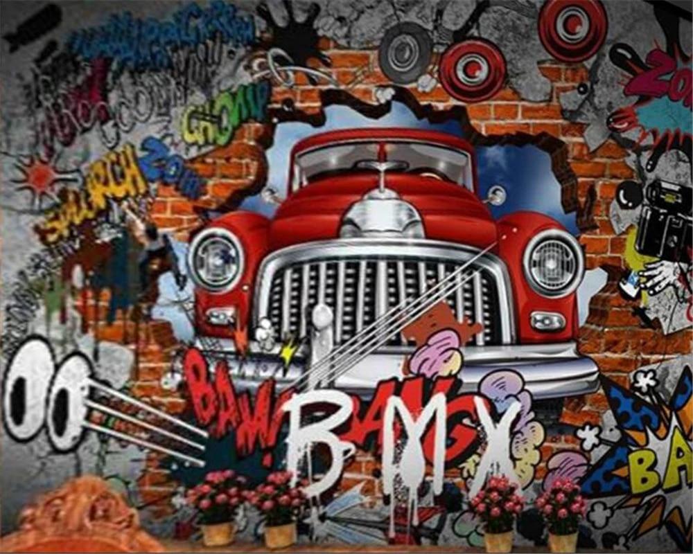 1000x800 beibehang Custom 3D stereo wallpaper living room bedroom retro nostalgic 3D brick wall car graffiti large TV background mural. Wallpaper