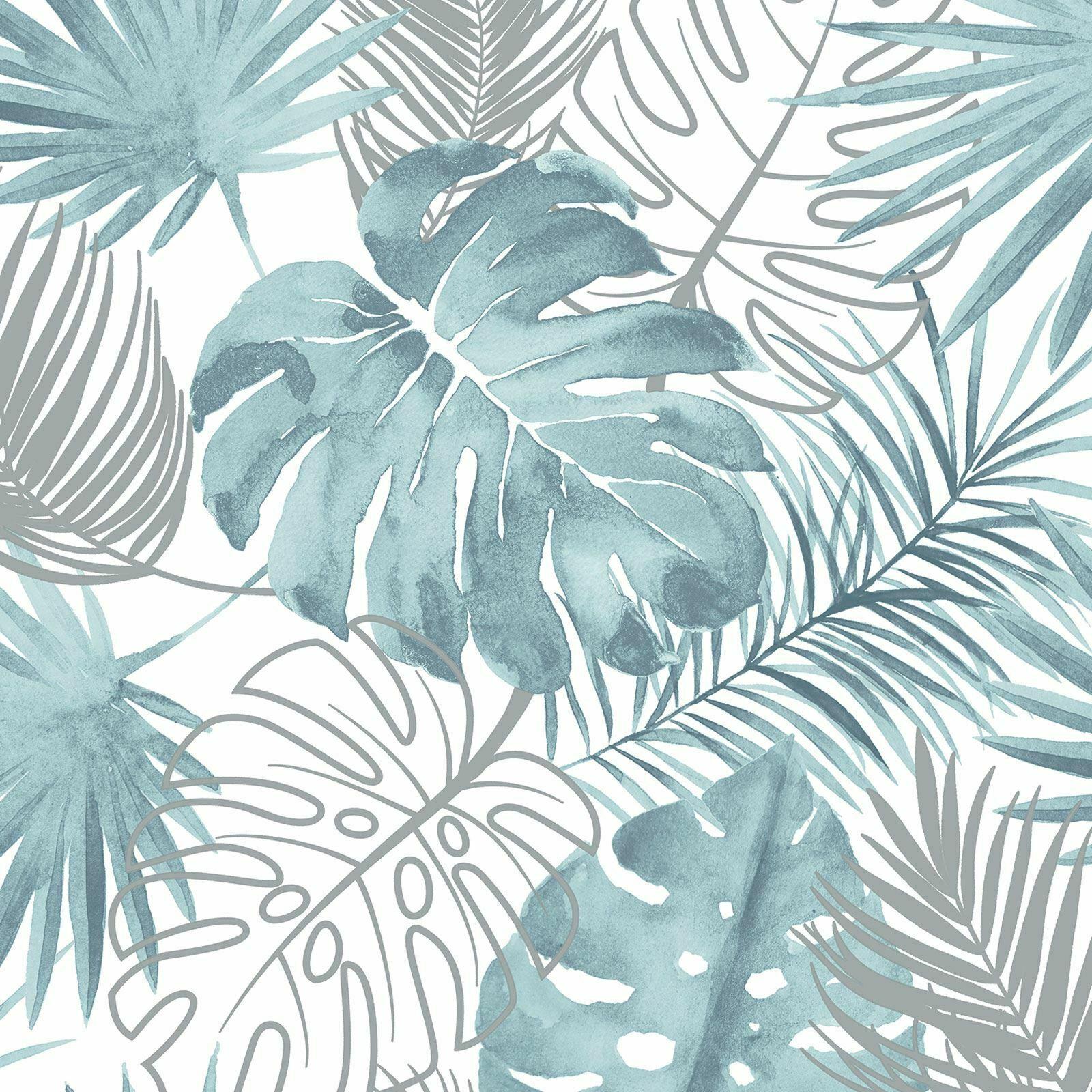 1600x1600 Tropical Leaves Wallpaper Blue Muriva L604 01