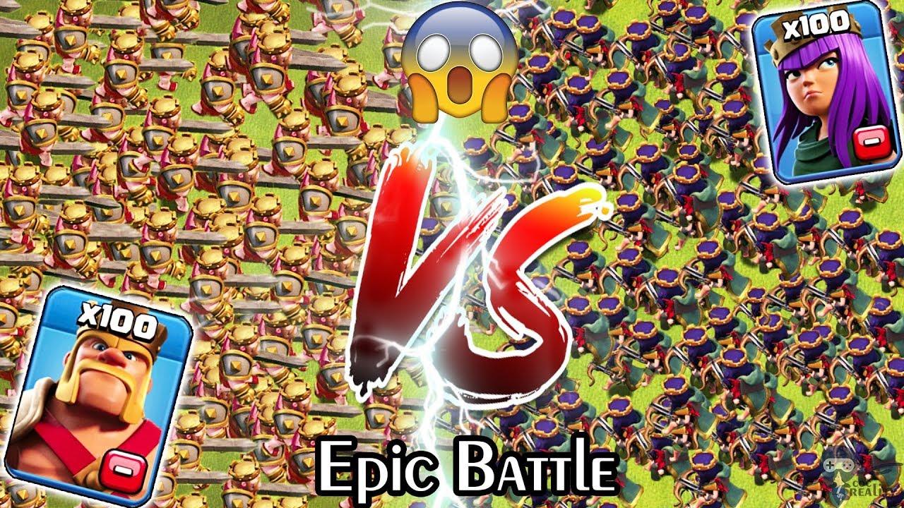 1280x720 KING vs 100 QUEEN Clash of Clans. Barbarian KING vs Archer Queen. Max KING vs Max QUEEN