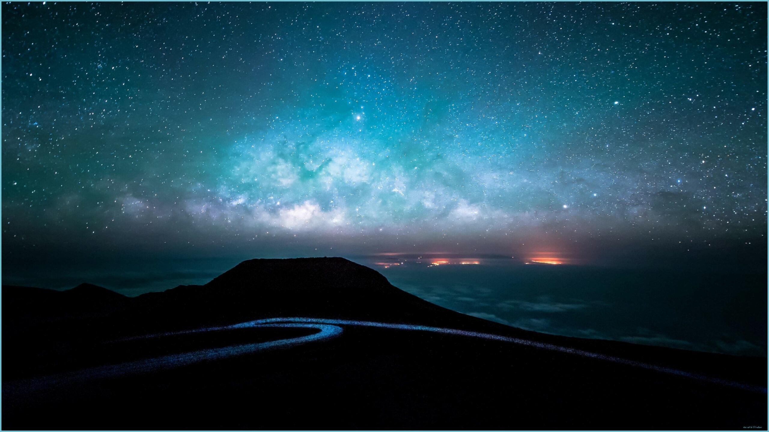 2560x1440 Night Road And Starry Sky 8k Ultra HD Wallpaper Night Night Sky 4k Wallpaper