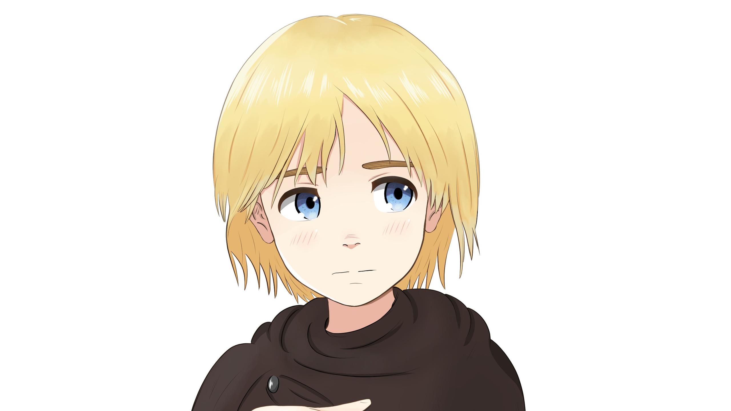 2560x1440 Attack On Titan Armin Arlert With Yellow Hair With White Background HD Anime Wallpaper