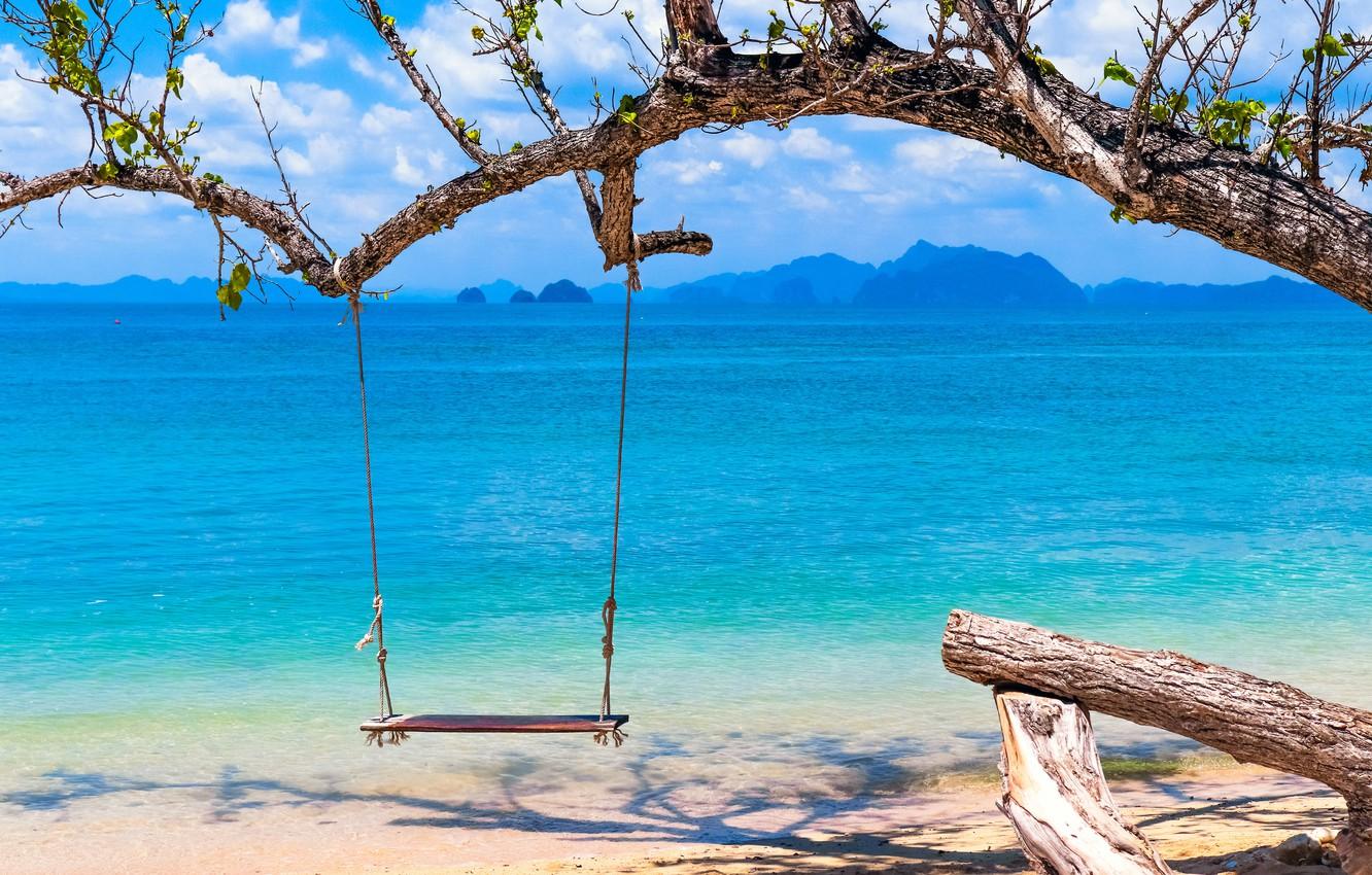 1332x850 Wallpaper sand, sea, wave, beach, summer, swing, summer, beach, sea, seascape, sand, wave image for desktop, section природа