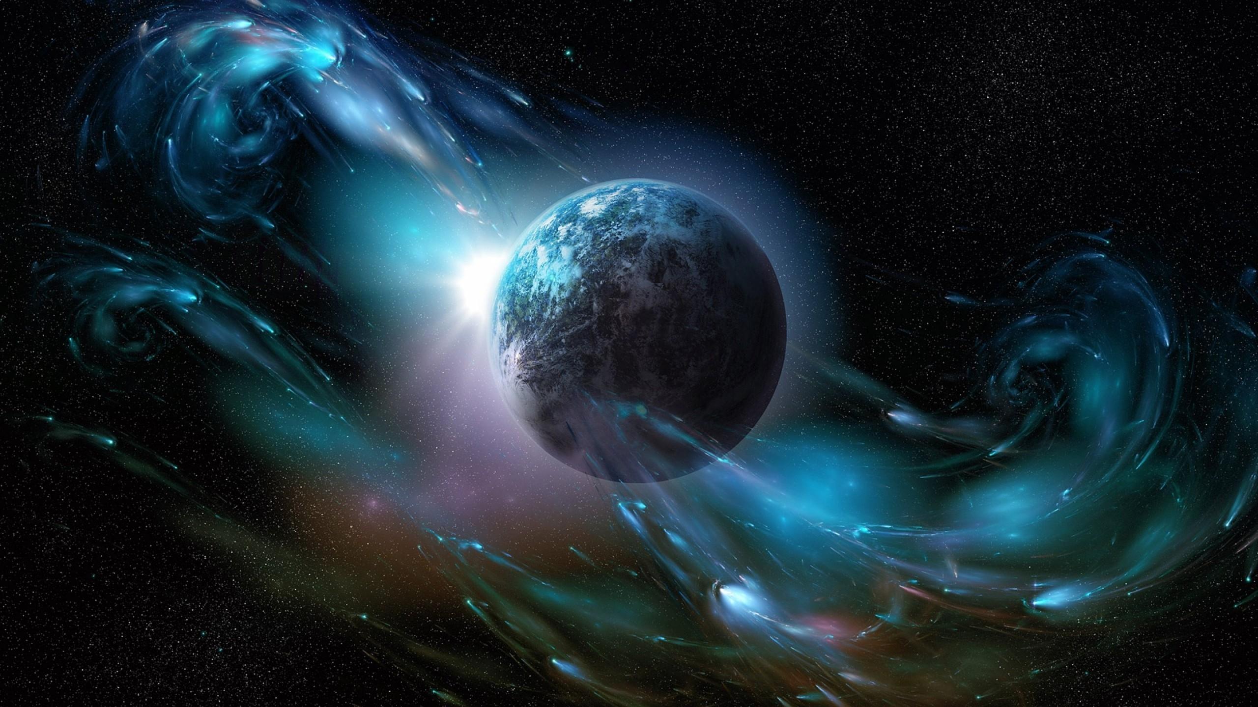 2560x1440 Download 2560x1440 Planet, Galaxy, Stars, Meteorites, Earth Wallpaper for iMac 27 inch