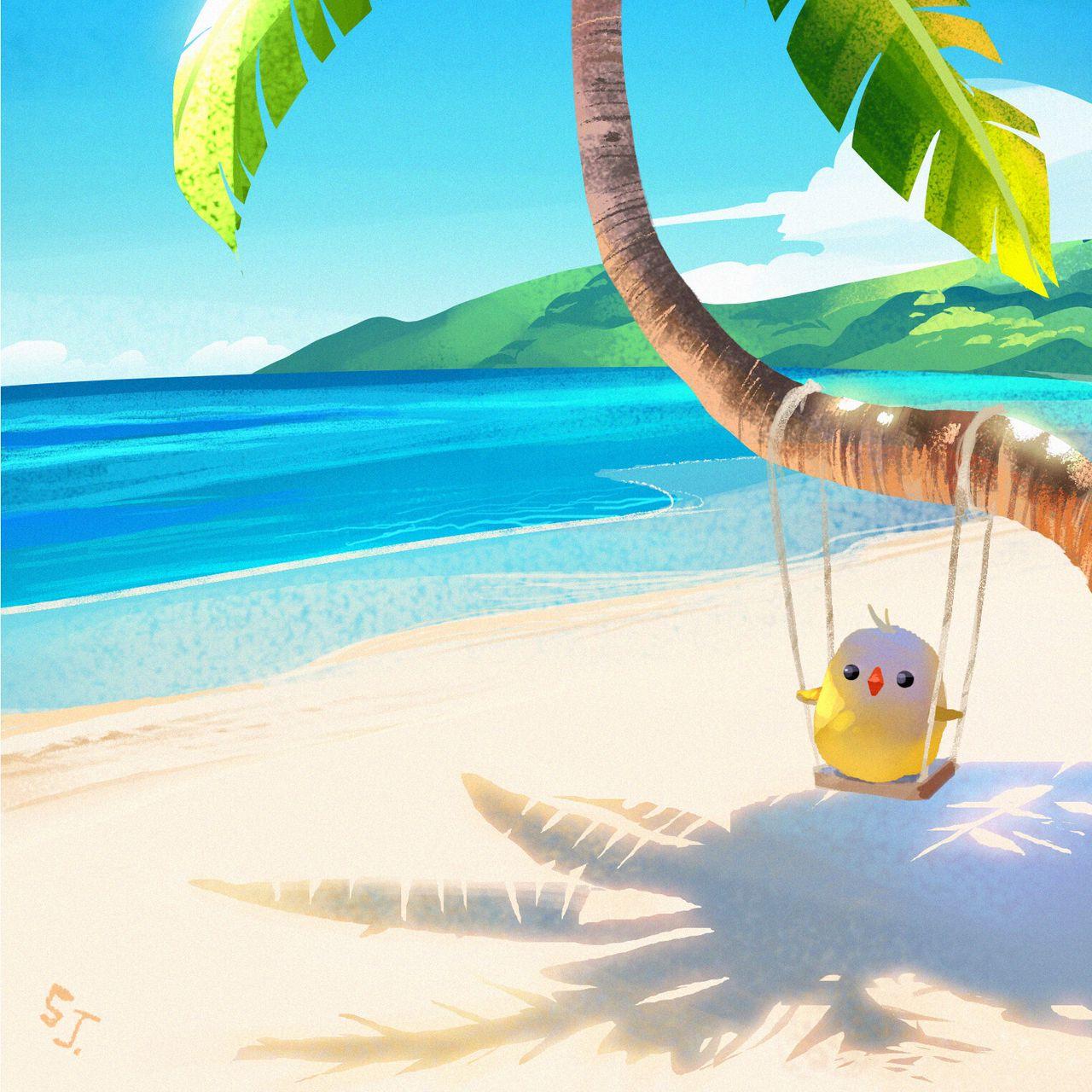 1280x1280 Download wallpaper 1280x1280 palm, bird, swing, beach, art ipad, ipad ipad mini for parallax HD background