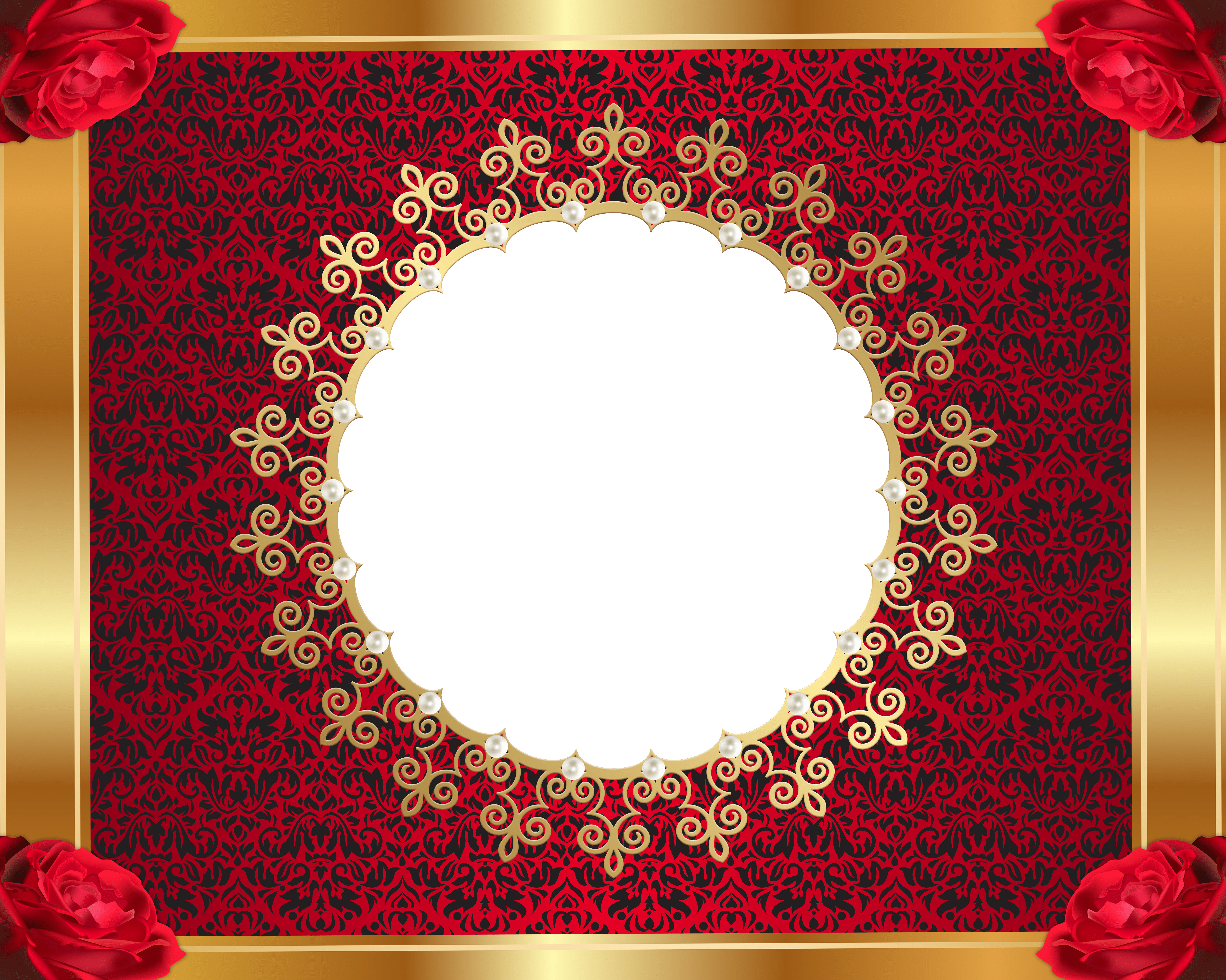 5000x3997 Red and Gold Transparent PNG Frame with Roses​-Quality Image and Transparent PNG Free Clipart