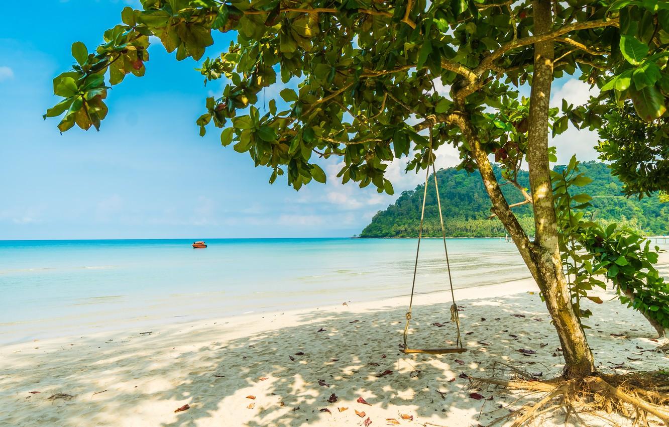1332x850 Wallpaper sand, sea, wave, beach, summer, the sky, palm trees, swing, shore, summer, beach, sea, seascape, beautiful, sand, paradise image for desktop, section пейзажи