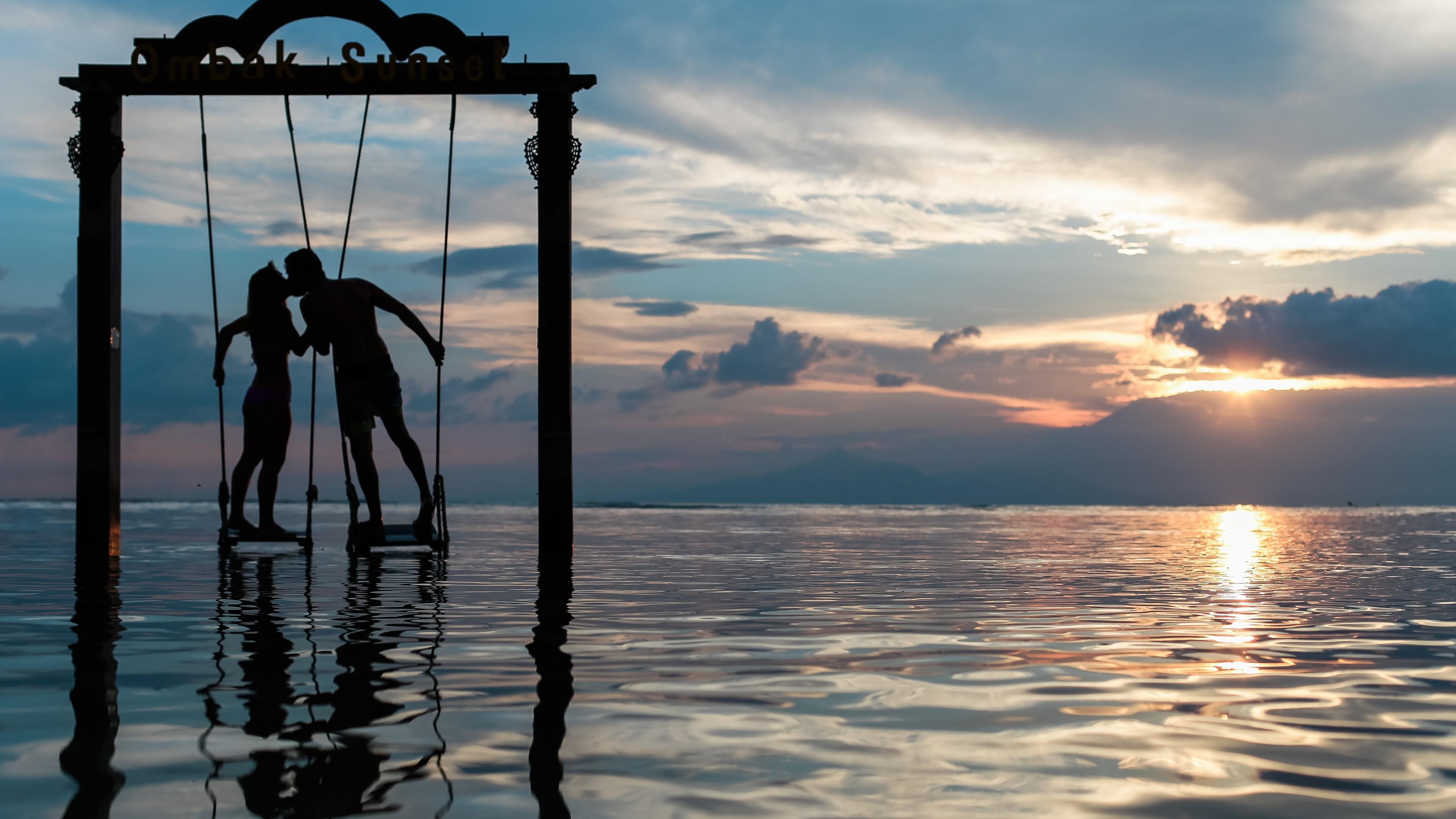 3840x2160 Couple on a Swing Beach Sunset Romantic 4K Wallpaper for Pc