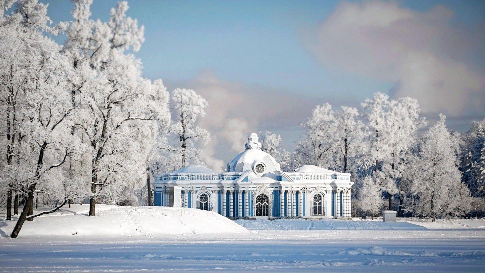 1920x1080 Download wallpaper 1920x1080 nature, snow, winter, city, temple HD background