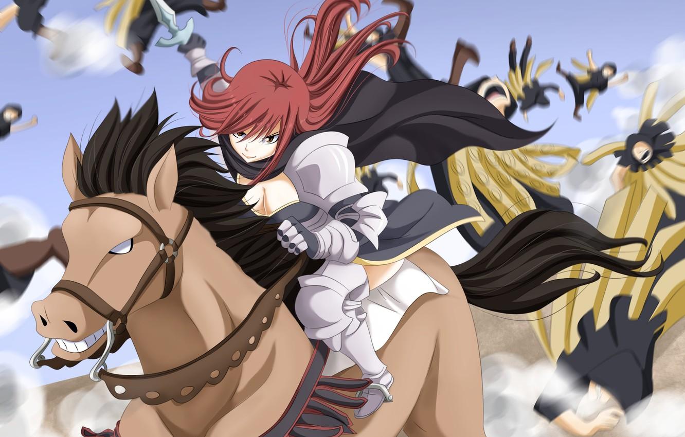 1332x850 Wallpaper sword, game, armor, anime, fight, ken, blade, horse, asian, manga, japanese, Fairy Tail, oriental, asiatic, strong, bishojo image for desktop, section сёнэн