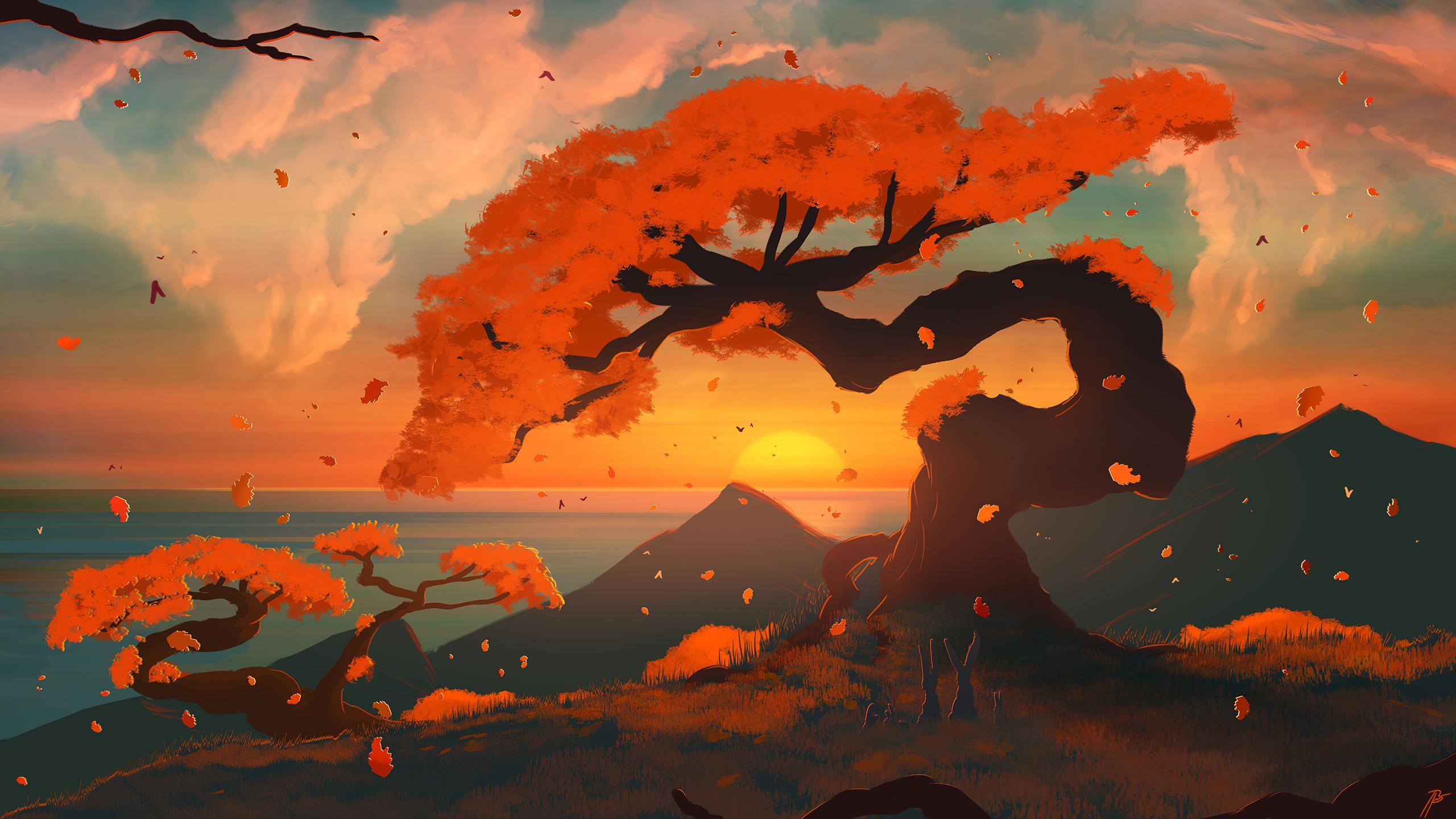 2560x1440 Fall Leaves Japanese Wallpaper For Tech