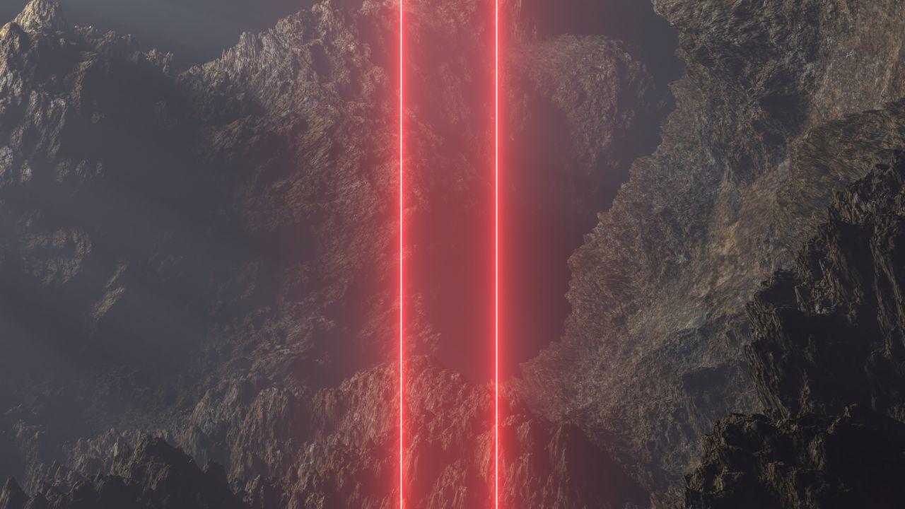 1280x720 Wallpaper frame, neon, rocks, fog, 3D hd, picture, image
