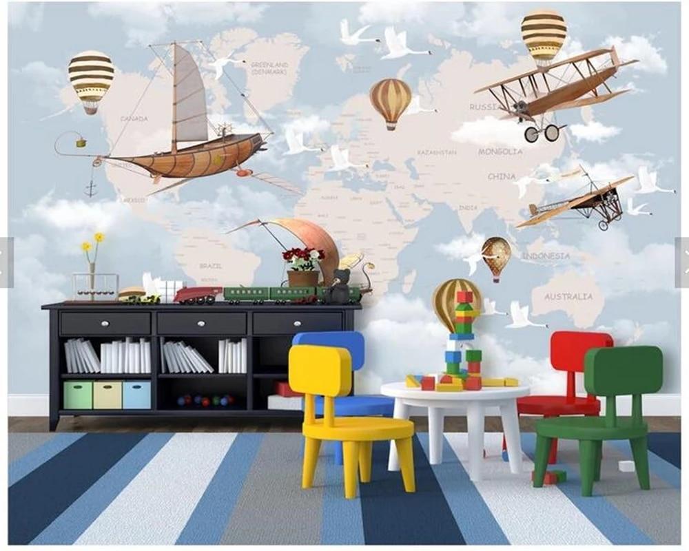 1000x800 Custom wallpaper kids, Air travel around the world Spaceship Balloon fresco for living room Children room background wallpaper. Wallpaper
