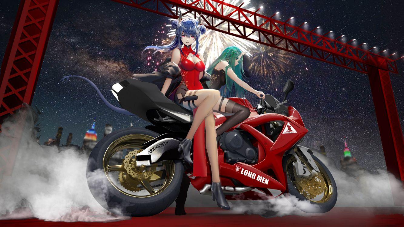 1333x750 Wallpaper Anime Girl With Bike, Arknights, Anime, Bicycle, Motorcycle, Background Free Image