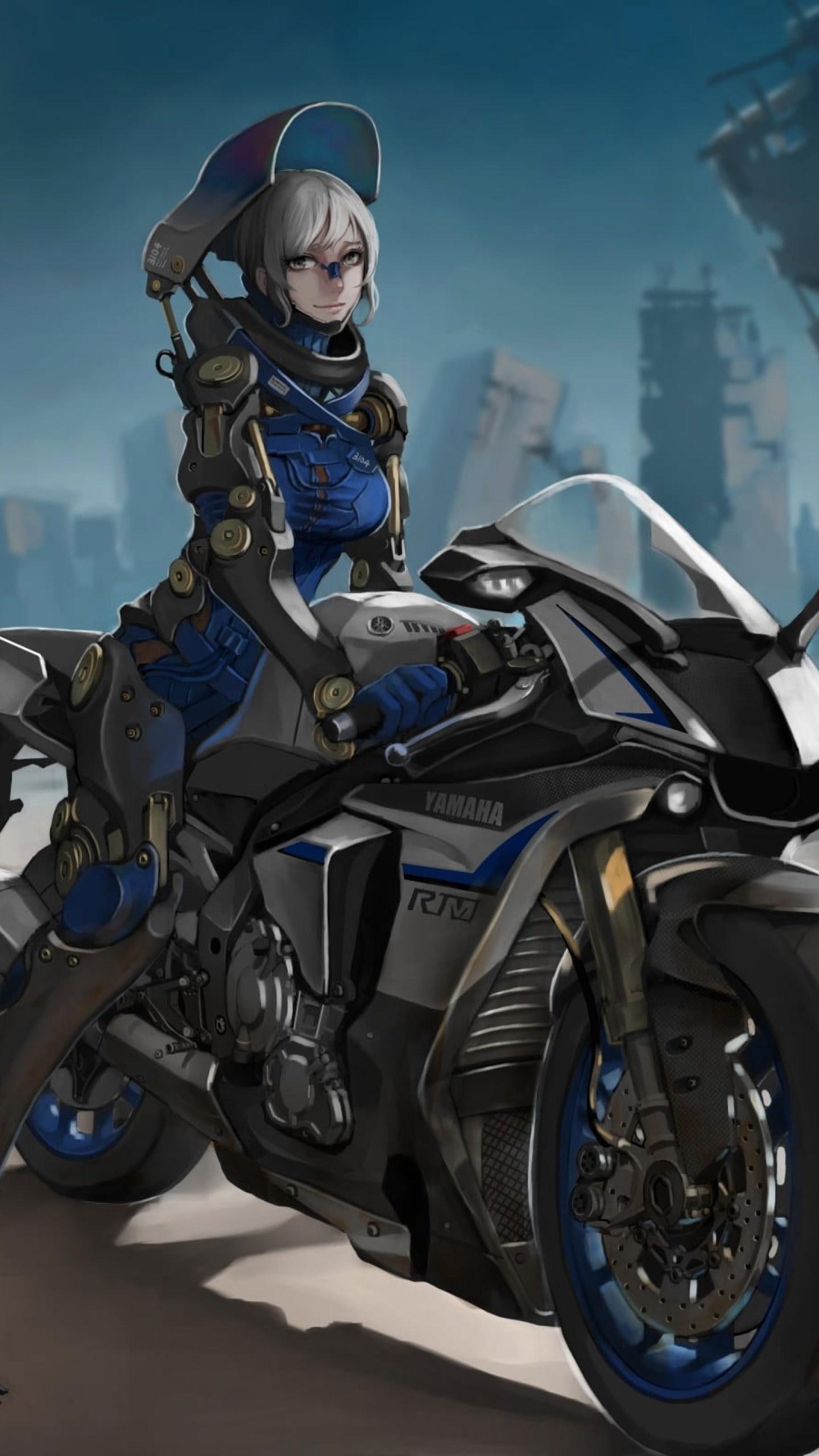 1440x2560 Girl riding gray Yamaha sports bike wallpaper, anime, anime girls • Wallpaper For You HD Wallpaper For Desktop & Mobile