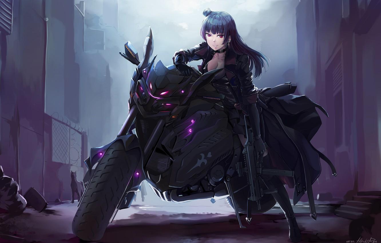 1332x850 Wallpaper cat, girl, night, motorcycle image for desktop, section арт