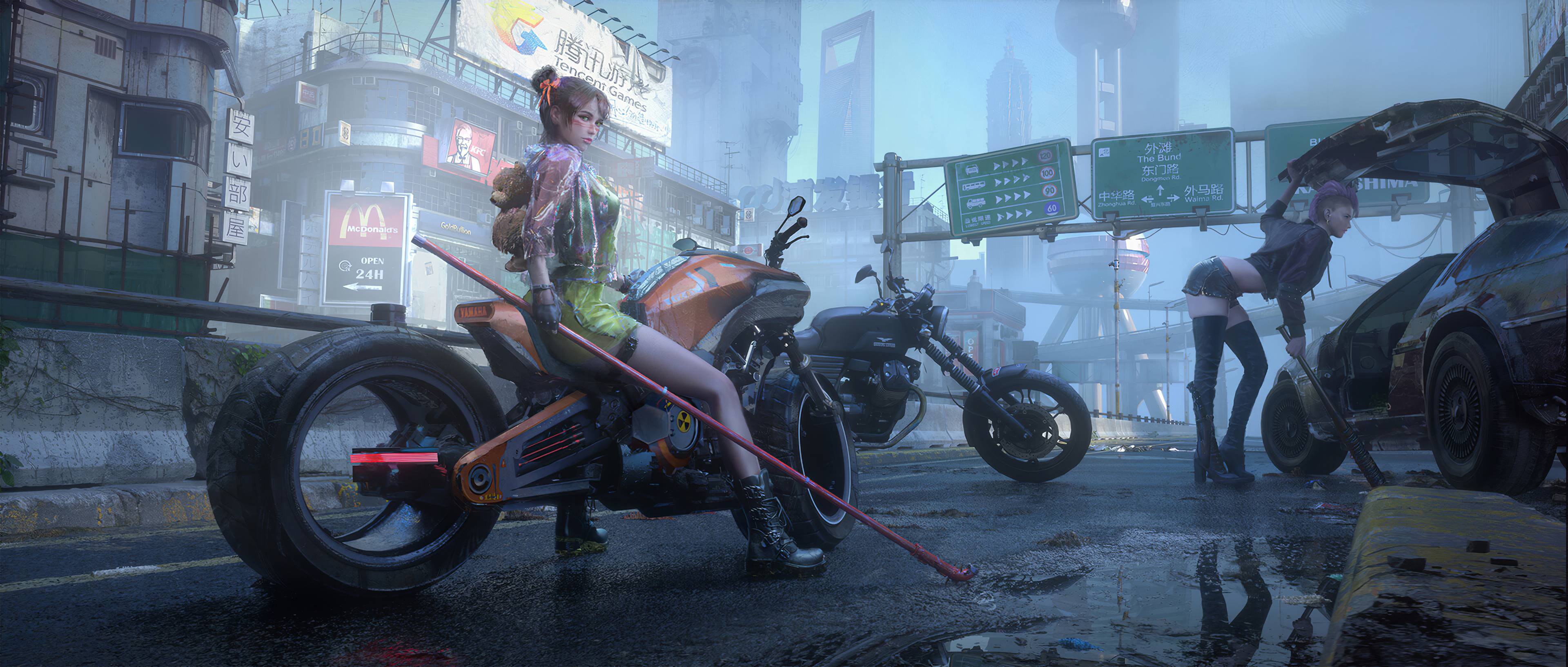 3840x1634 Biker Girl Futuristic Wallpaper, HD Artist 4K Wallpaper, Image, Photo and Background