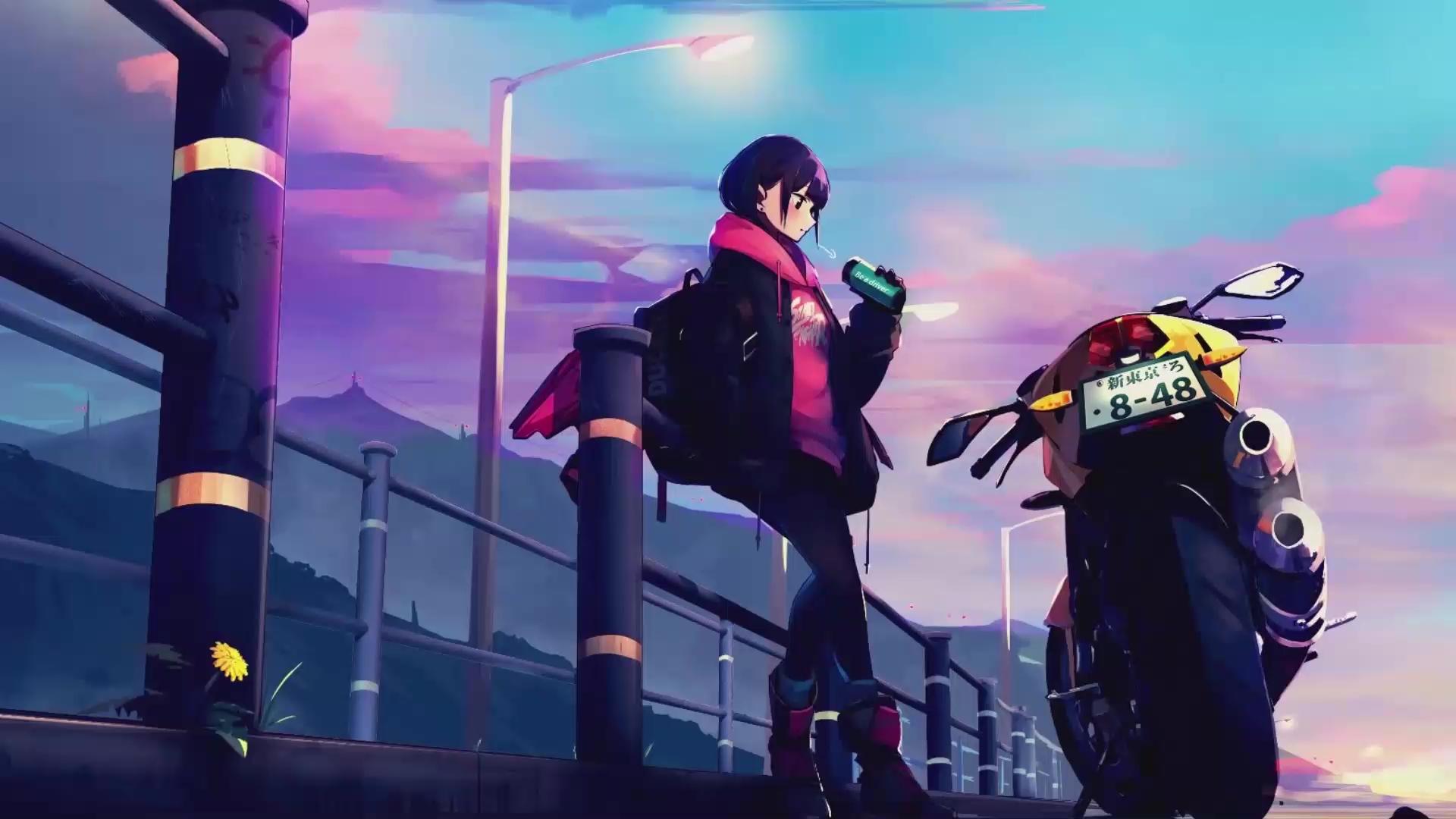 1920x1080 Anime Biker Girl Live Wallpaper