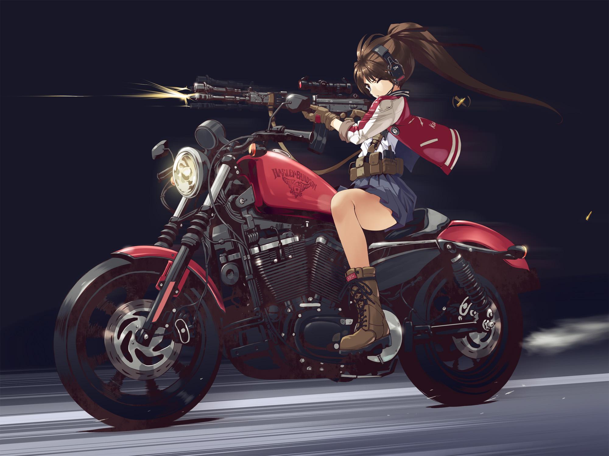 2000x1500 Girl On A Bike With A Gun Wallpaper Girl On Bike HD Wallpaper