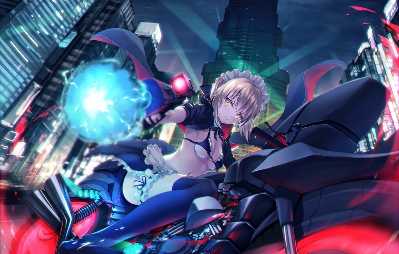 1332x850 Wallpaper Girl, Anime, Art, Motorcycle, Saber, Fate Grand Order Image For Desktop, Section сёнэн