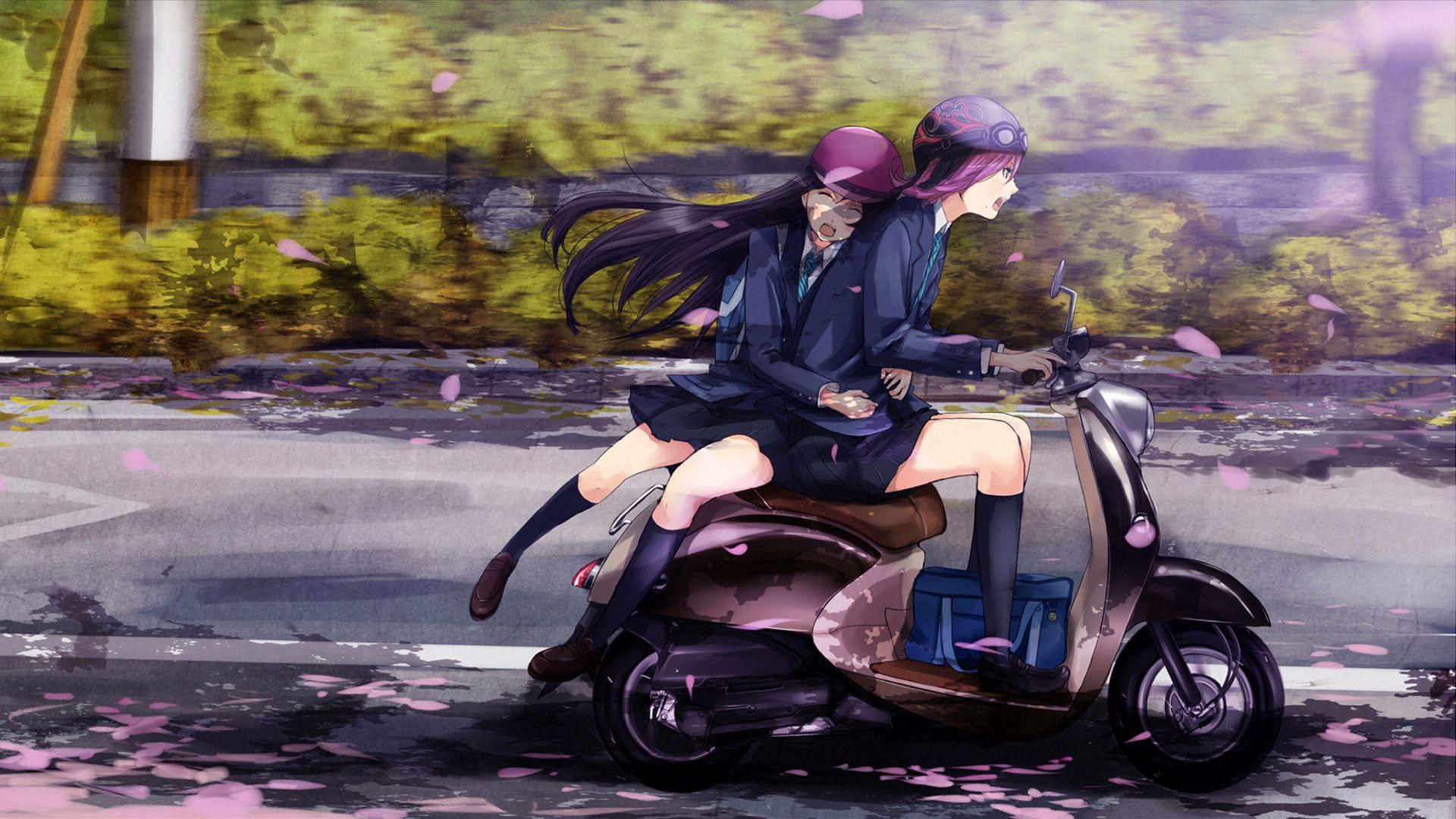 1920x1080 Motorcycle Girl Wallpaper. Girl wallpaper, Anime image, Anime