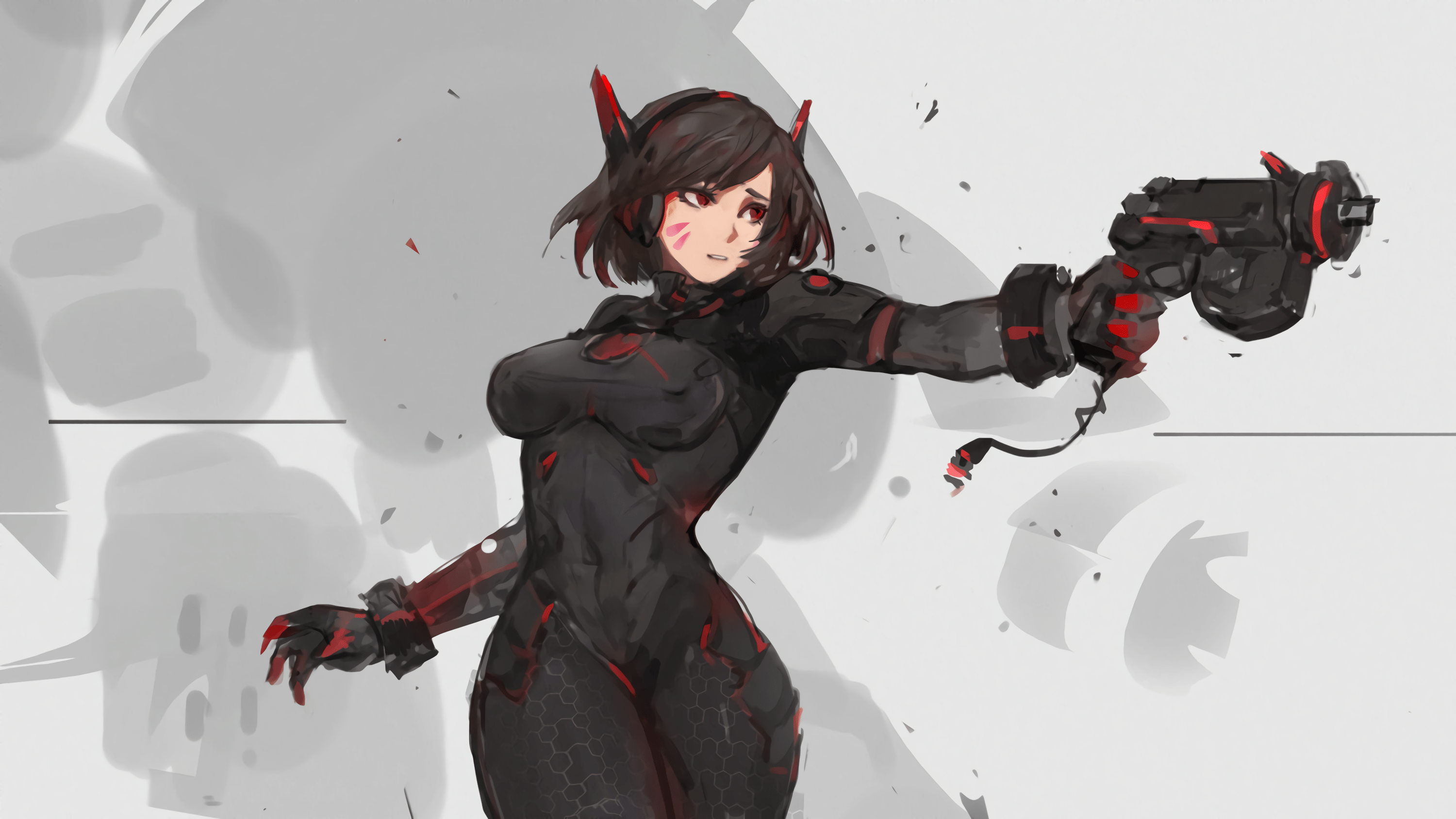 3000x1688 Anime Girls Black Hair Weapon Mecha Girls Wallpaper:3000x1688