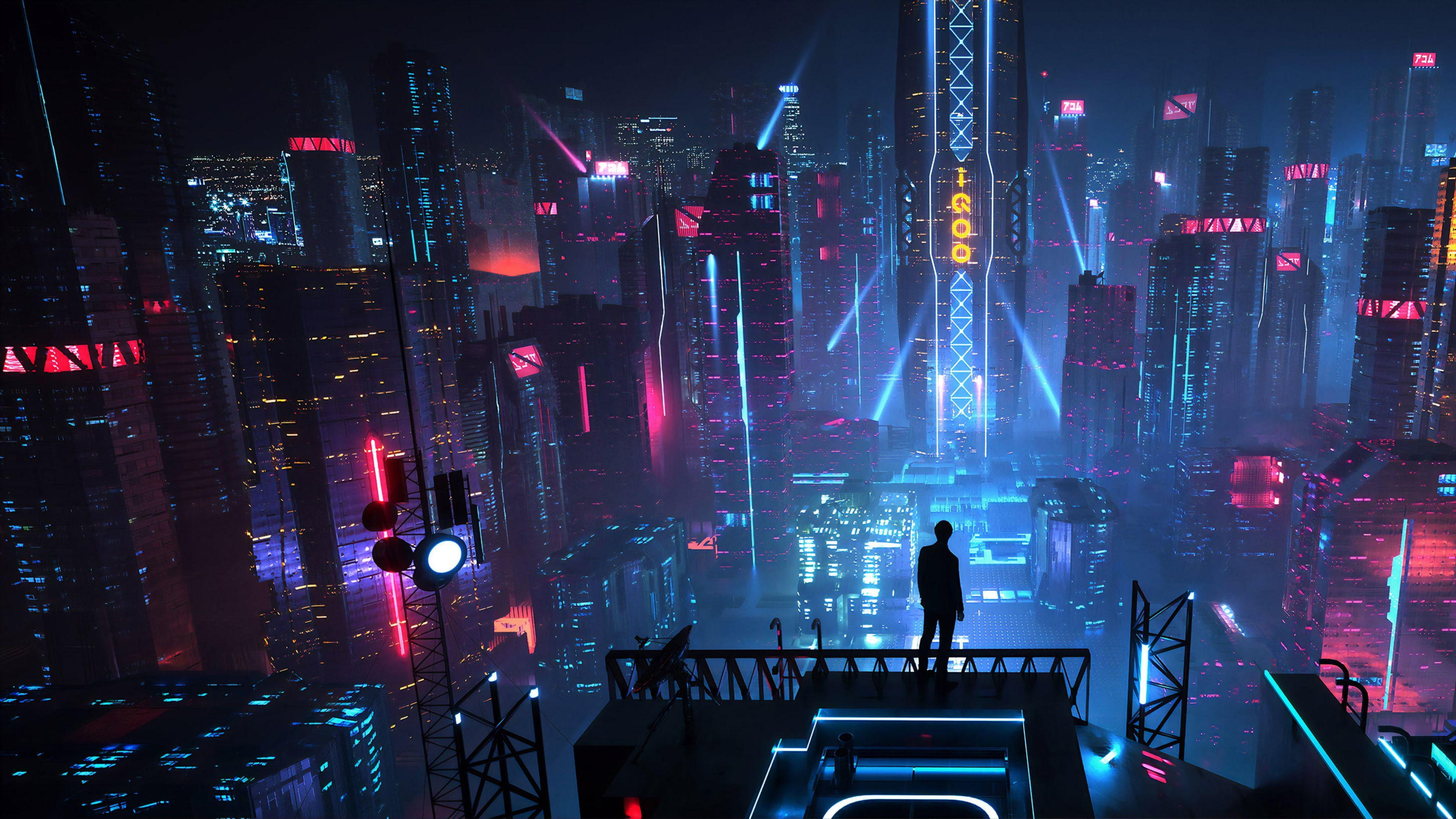 3840x2160 4K Neon City Wallpaper. City wallpaper, Wallpaper, Neon