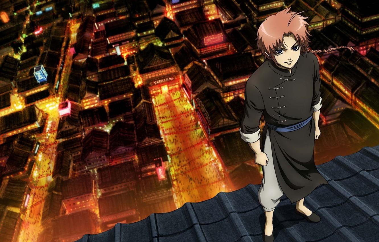 1332x850 Wallpaper roof, the city, Anime, look., Gintama, Kamui Yato image for desktop, section прочее