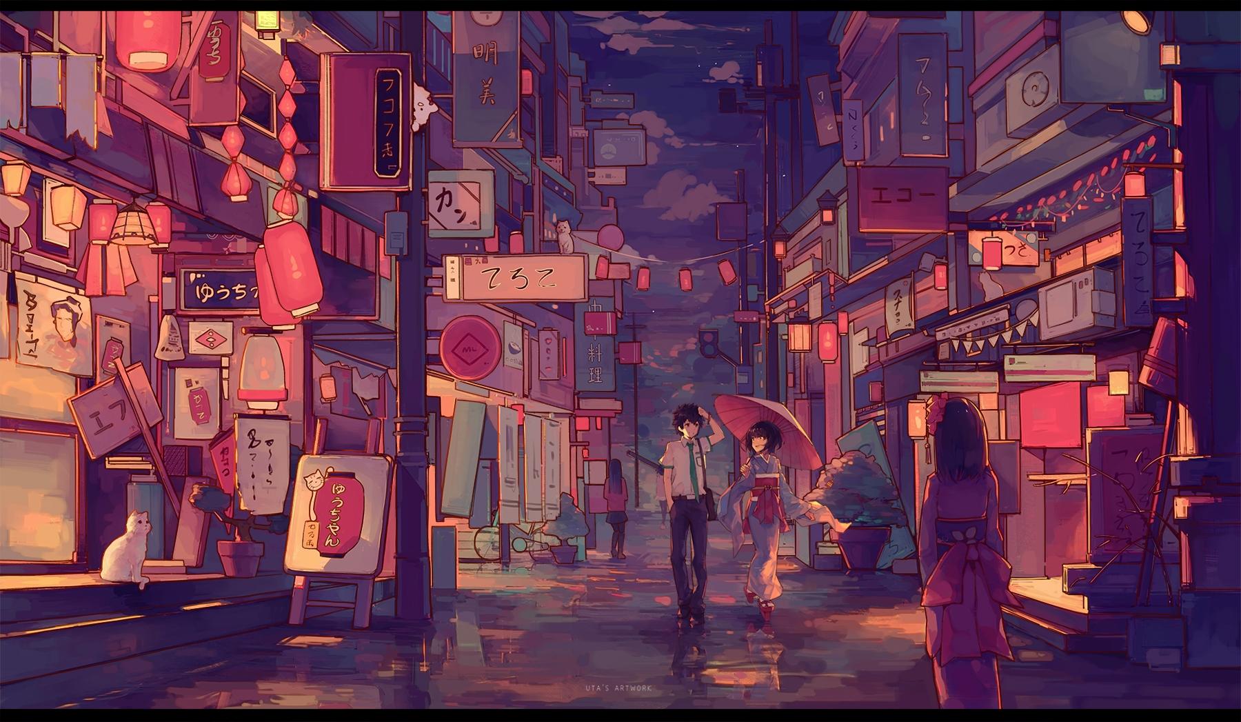 1800x1047 Download 1800x1047 Kimi No Na Wa, City, Buildings, Scenic, Taki Tachibana, Mitsuha Miyamizu Wallpaper