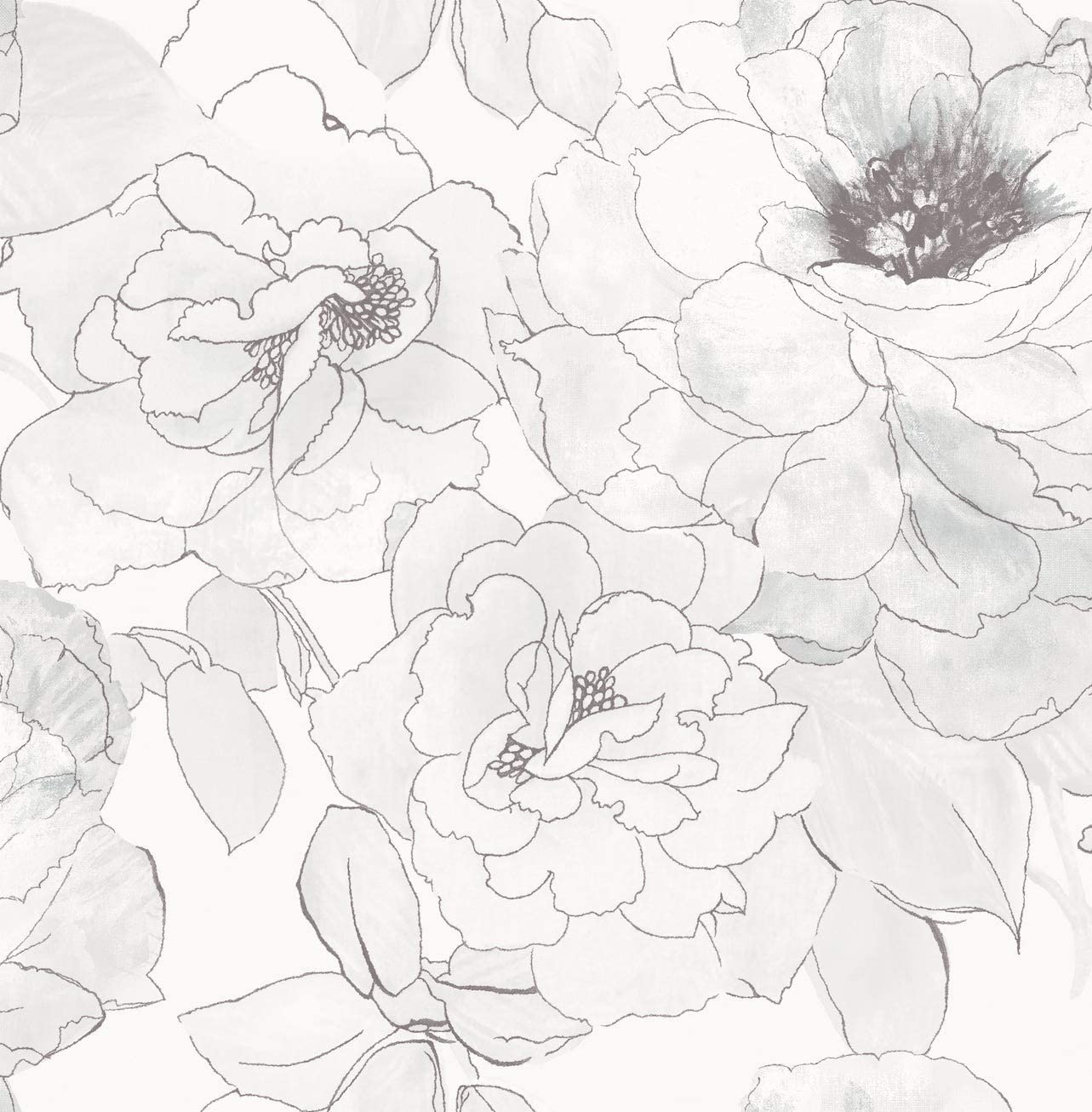 1283x1306 Black and White Floral Wallpaper Removable Flowers Peel and Stick Waterproof Repositionable Peelable Beautiful Detailing