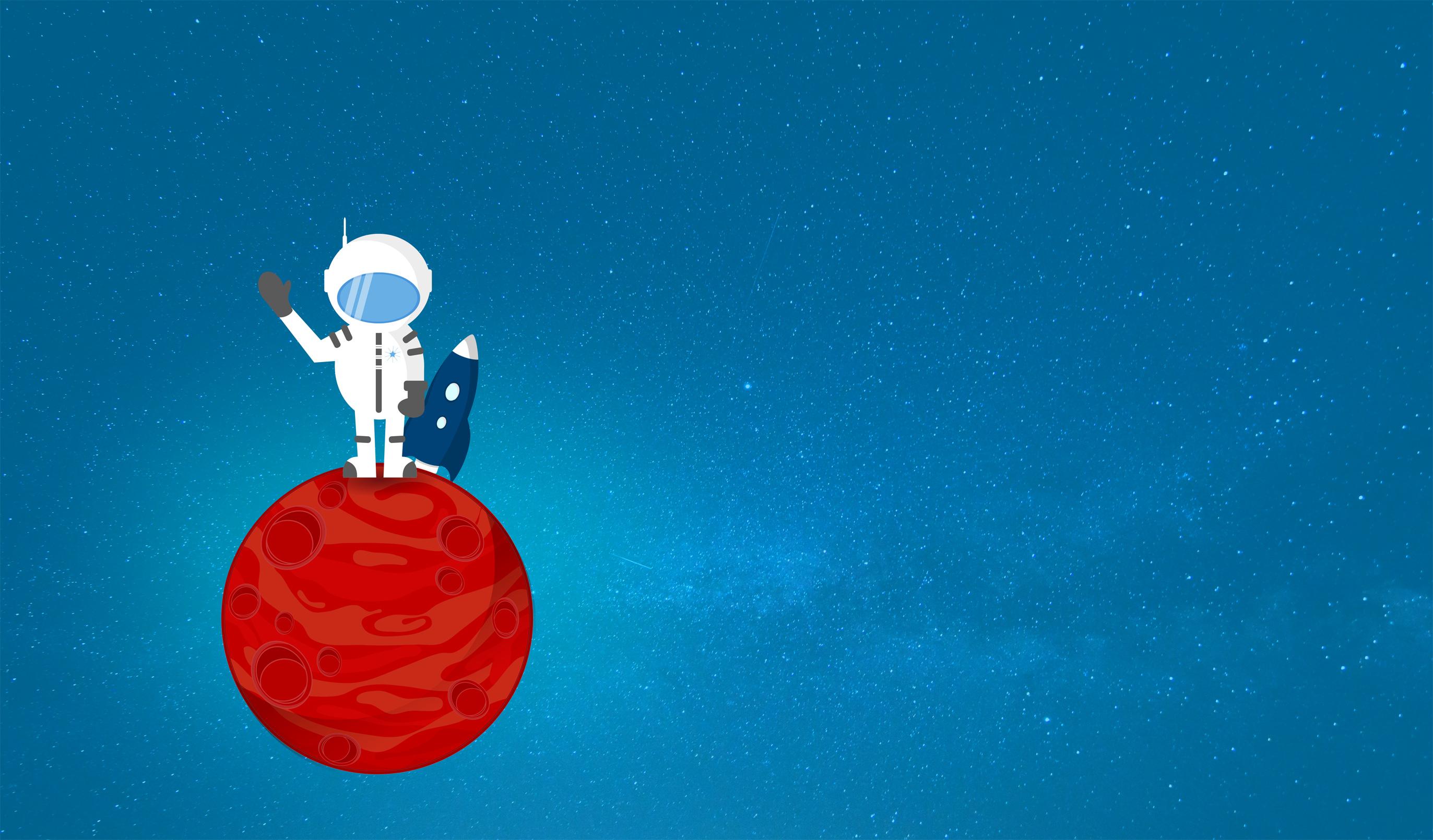 2745x1610 Free photo: Cartoon Astronaut on Red Planet Copyspace, Planets, Science